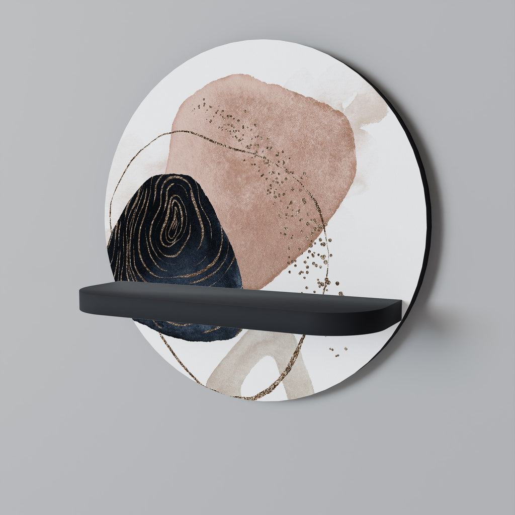 Étagère ronde aux formes colorées, finition noire