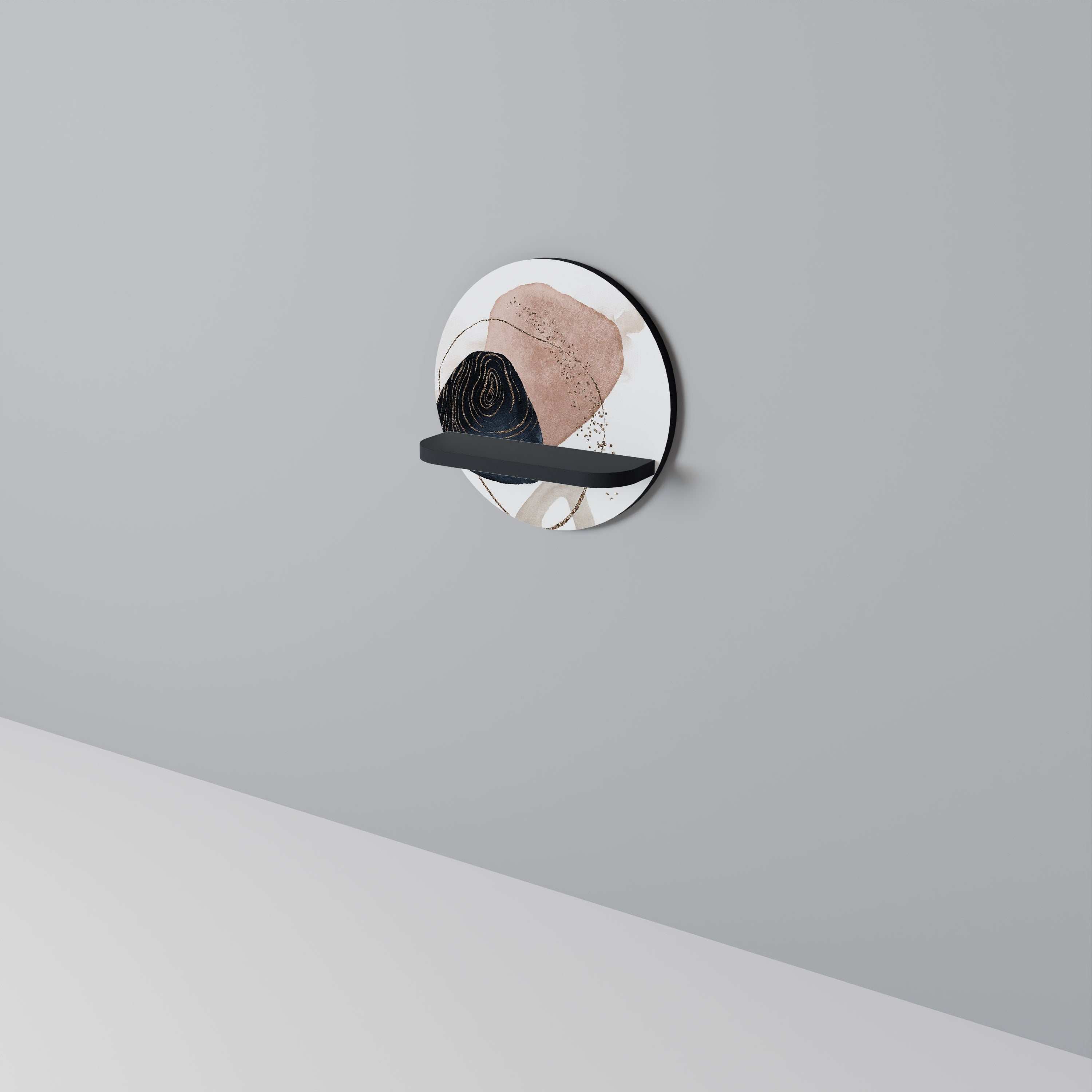 Étagère ronde aux formes colorées, finition noire