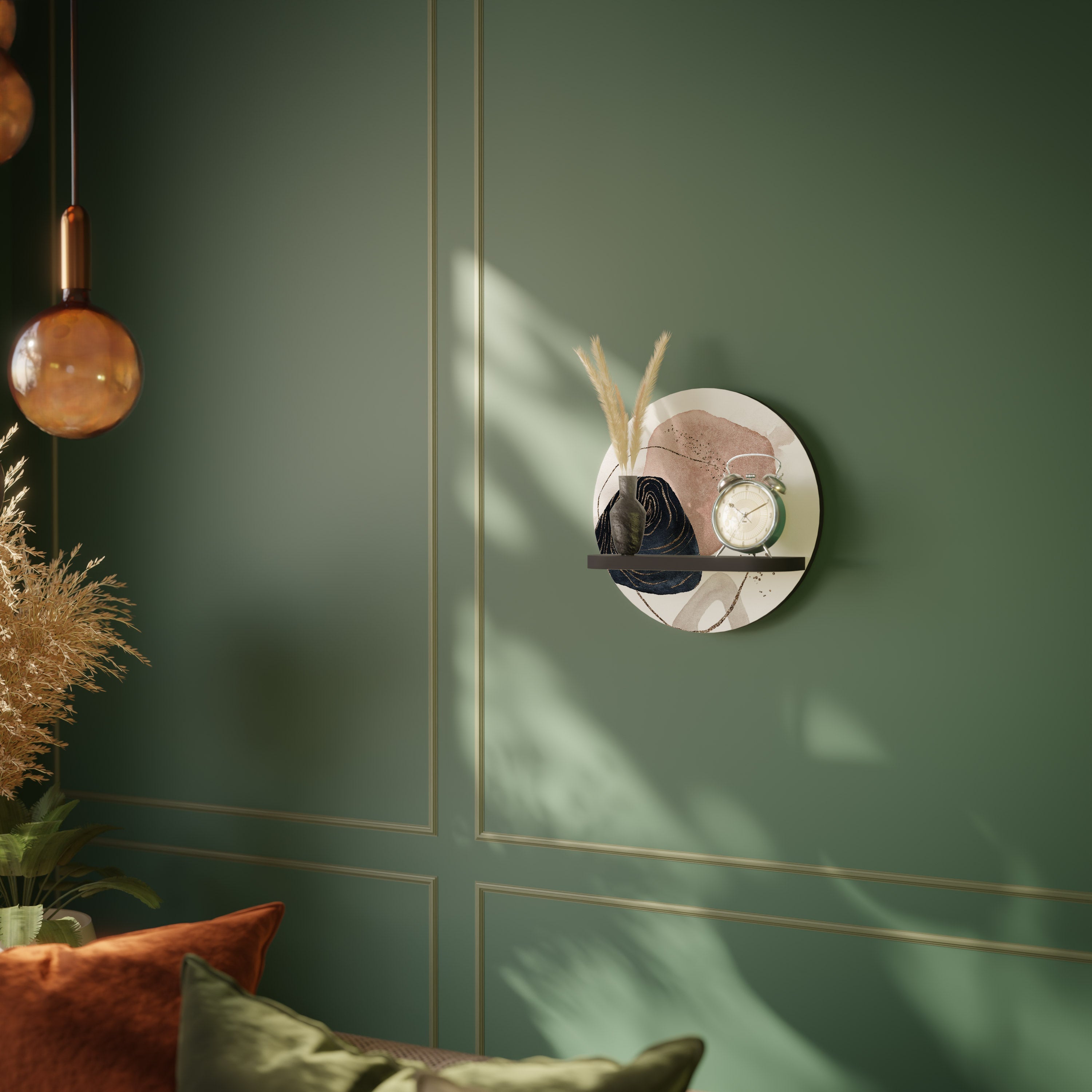 Étagère ronde aux formes colorées, finition noire