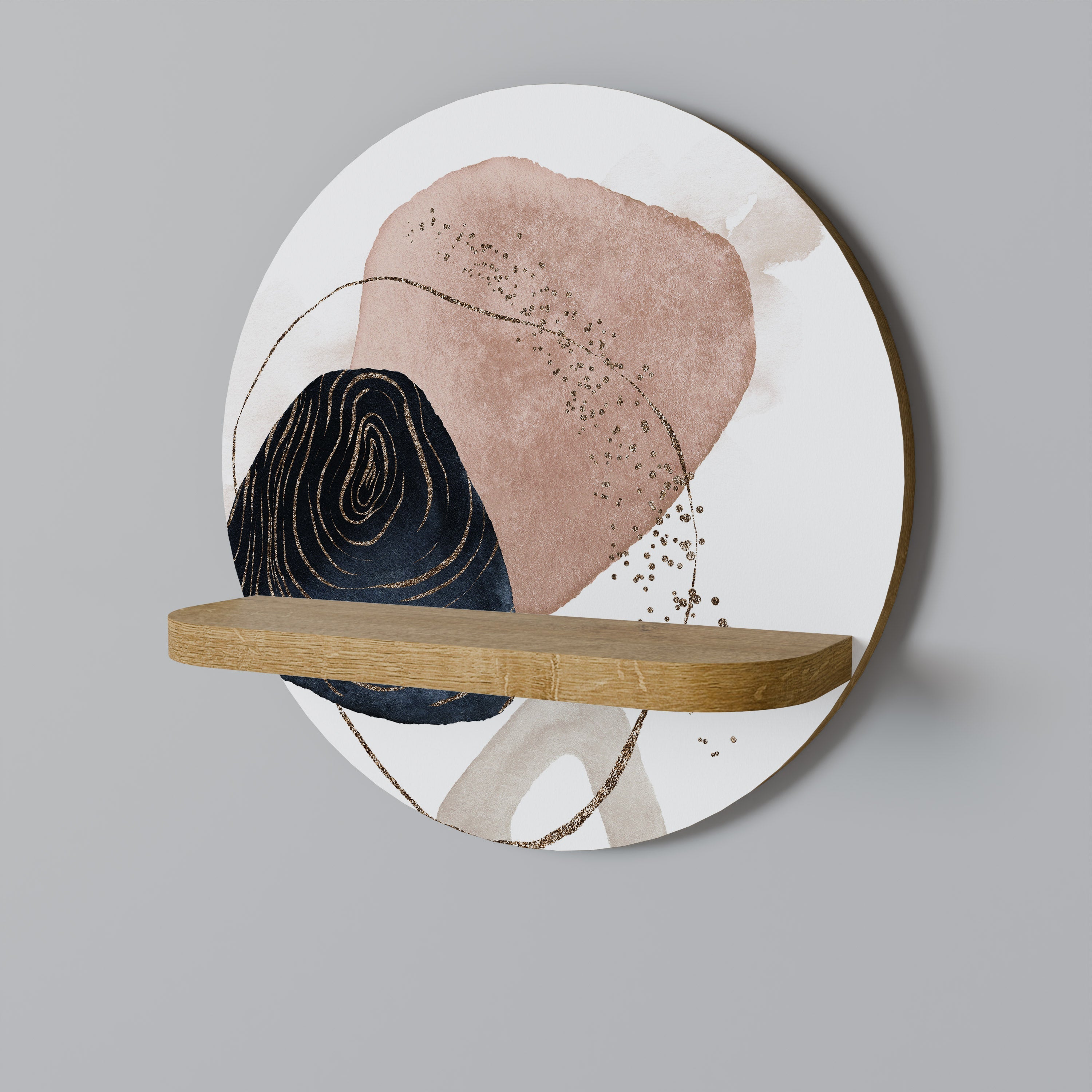 Étagère ronde effet chêne aux formes colorées