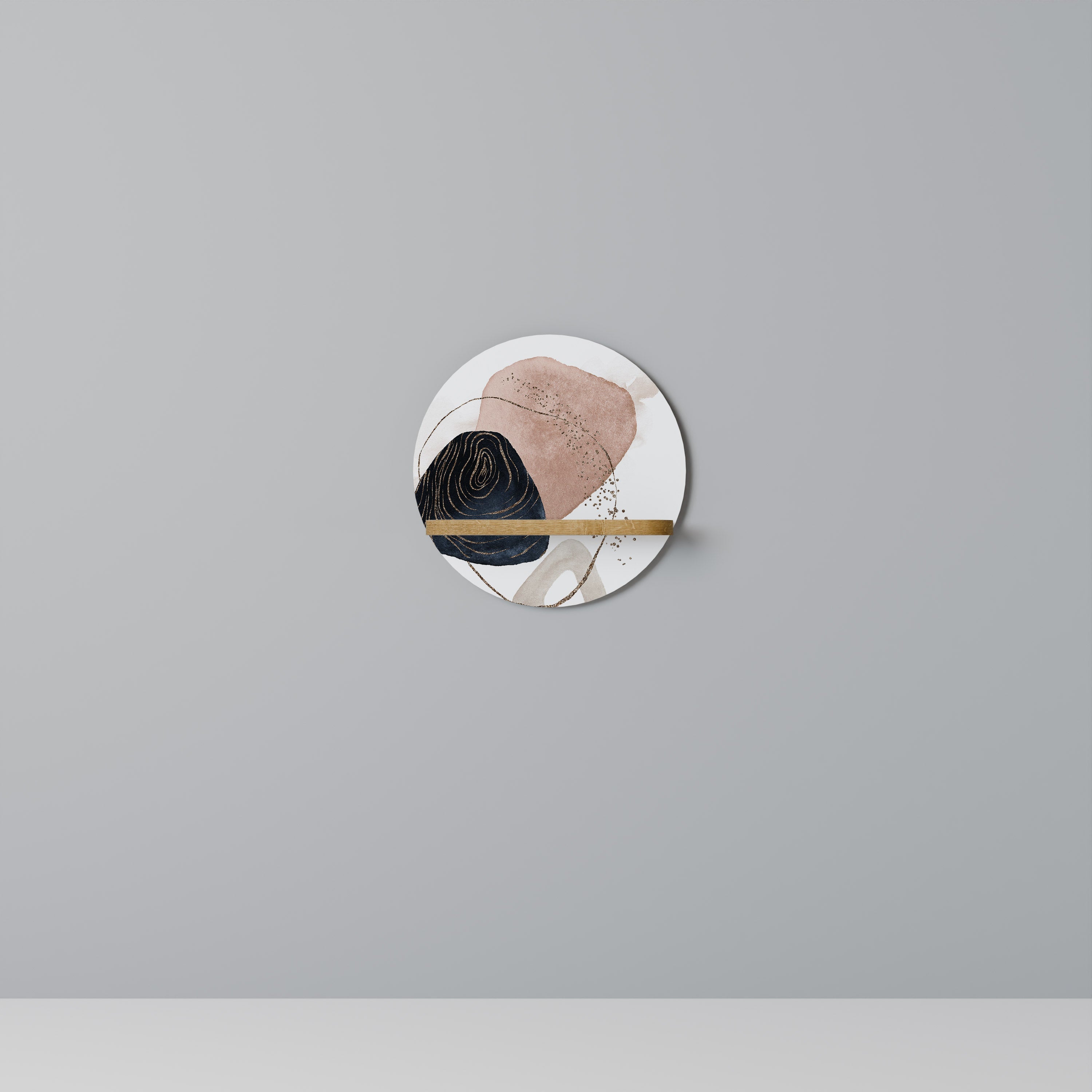 Étagère ronde effet chêne aux formes colorées