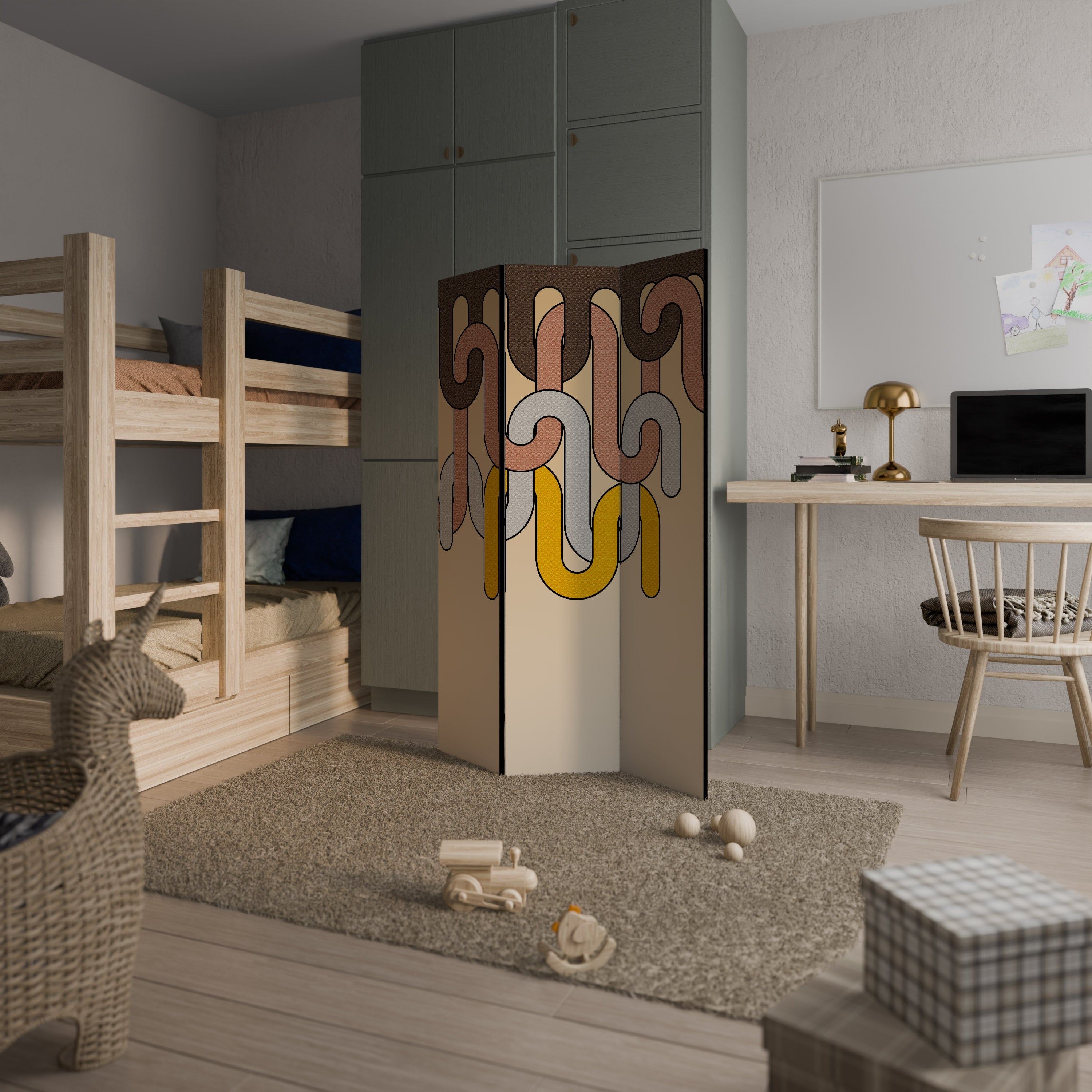 Cloison décorative à 3 panneaux CORDES COLORÉES