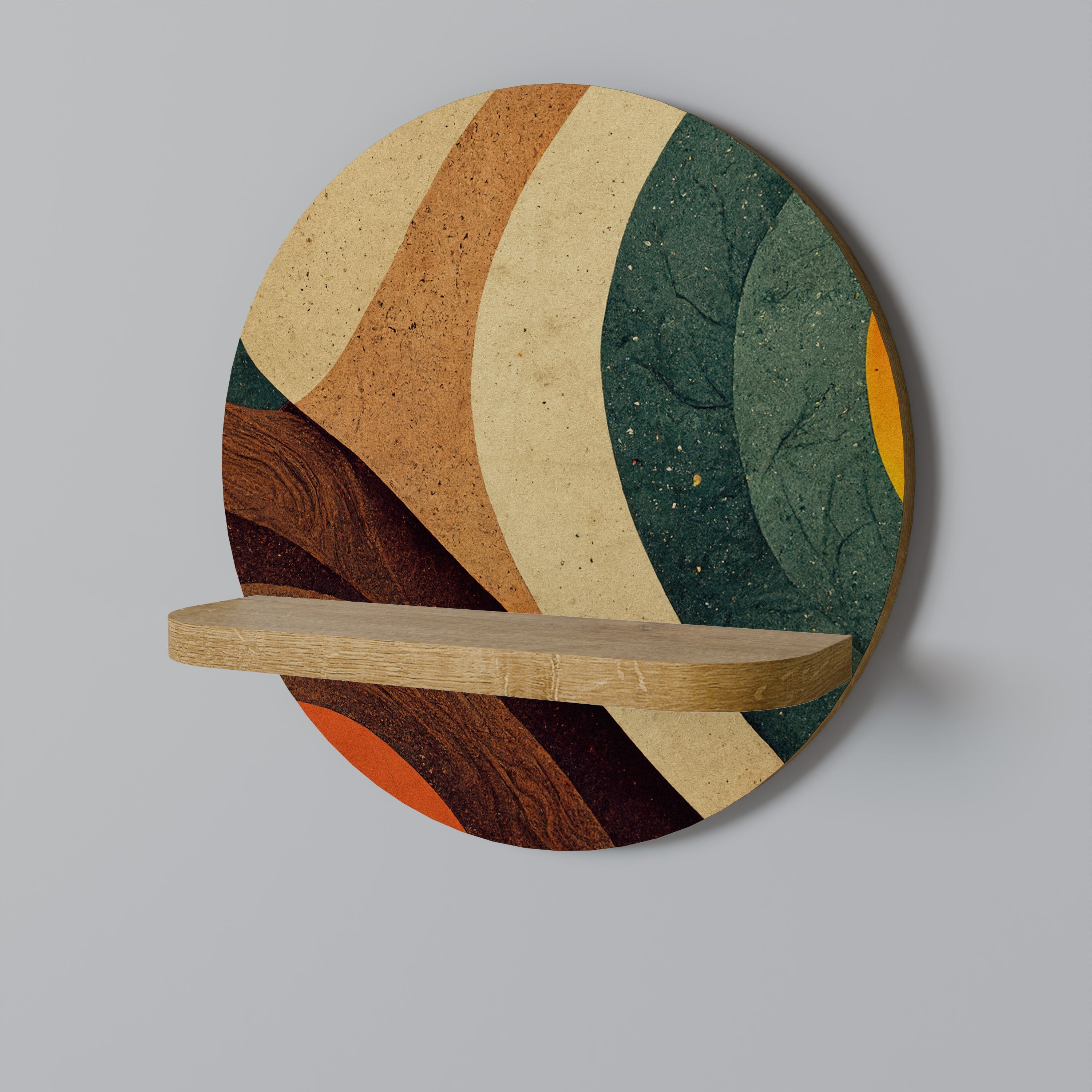 Étagère d'art ronde COLORFUL STRANDS effet chêne