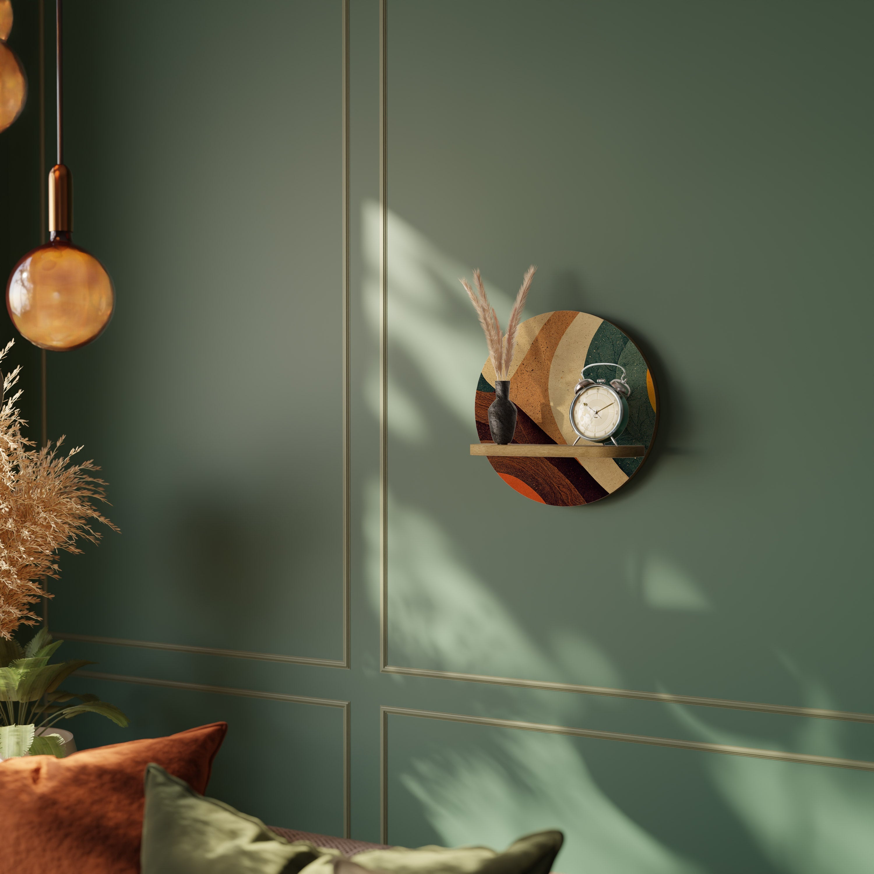 Étagère d'art ronde COLORFUL STRANDS effet chêne