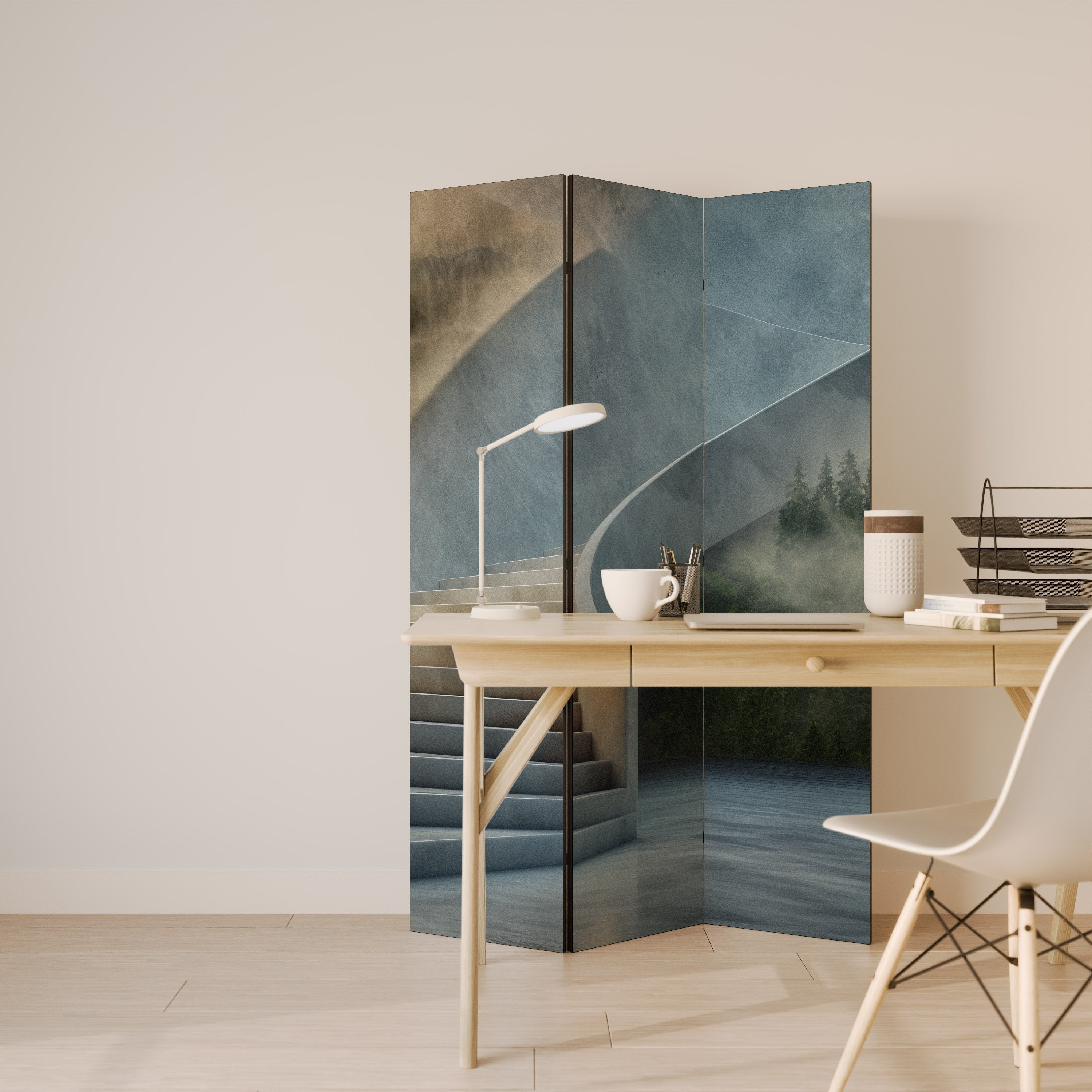 Séparateur de pièce décoratif à 3 panneaux STEPS TO SERENITY