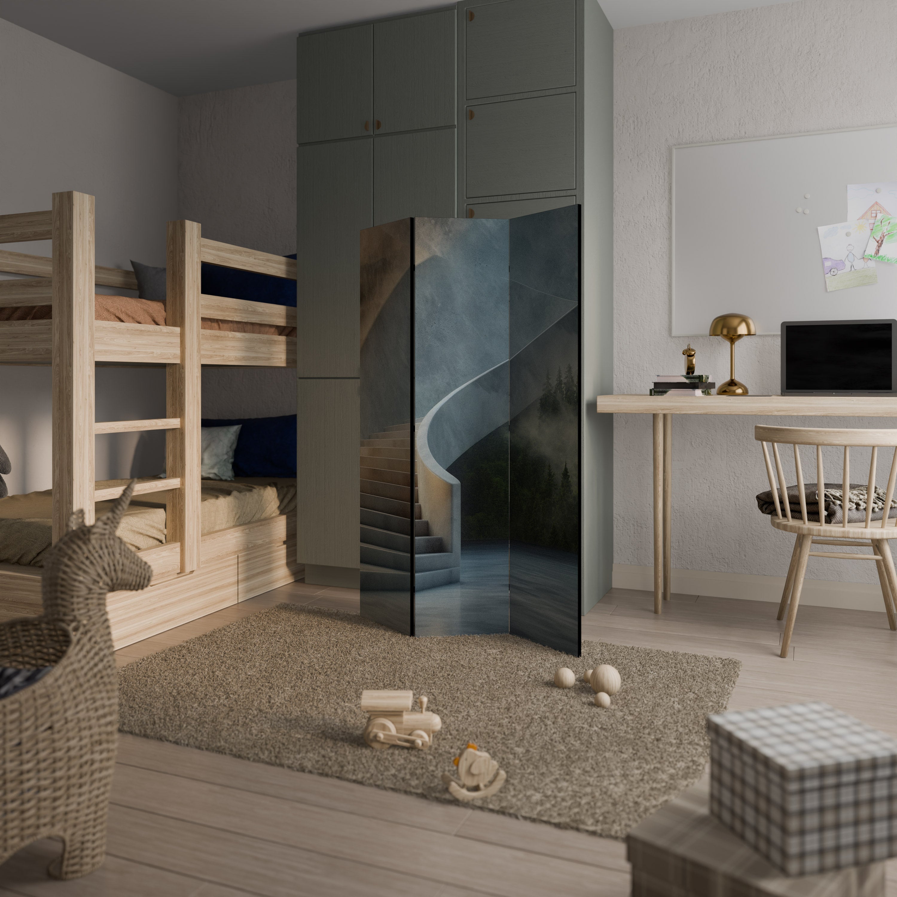 Séparateur de pièce décoratif à 3 panneaux STEPS TO SERENITY