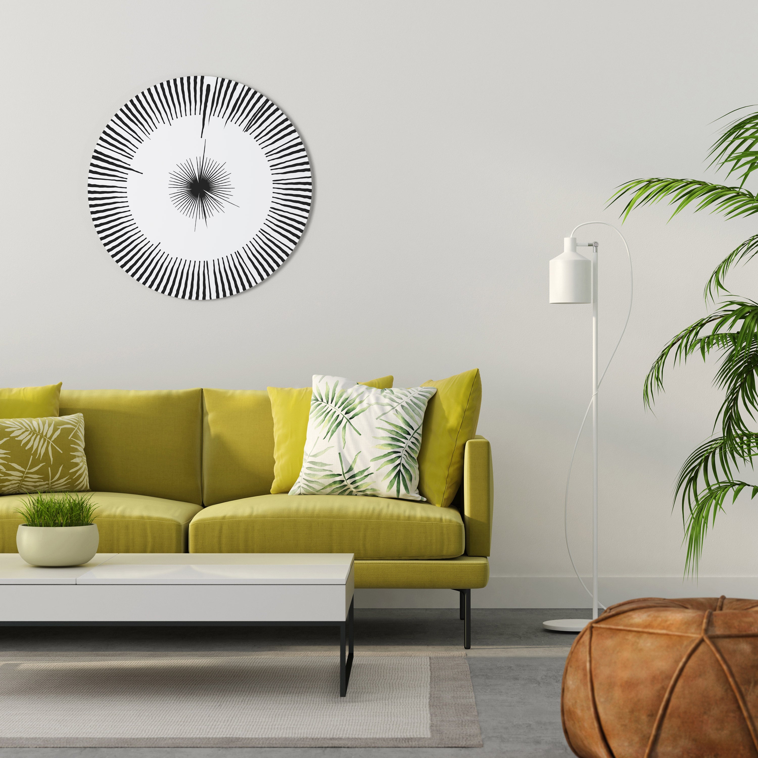 Art mural rond à motif de radiations explosives