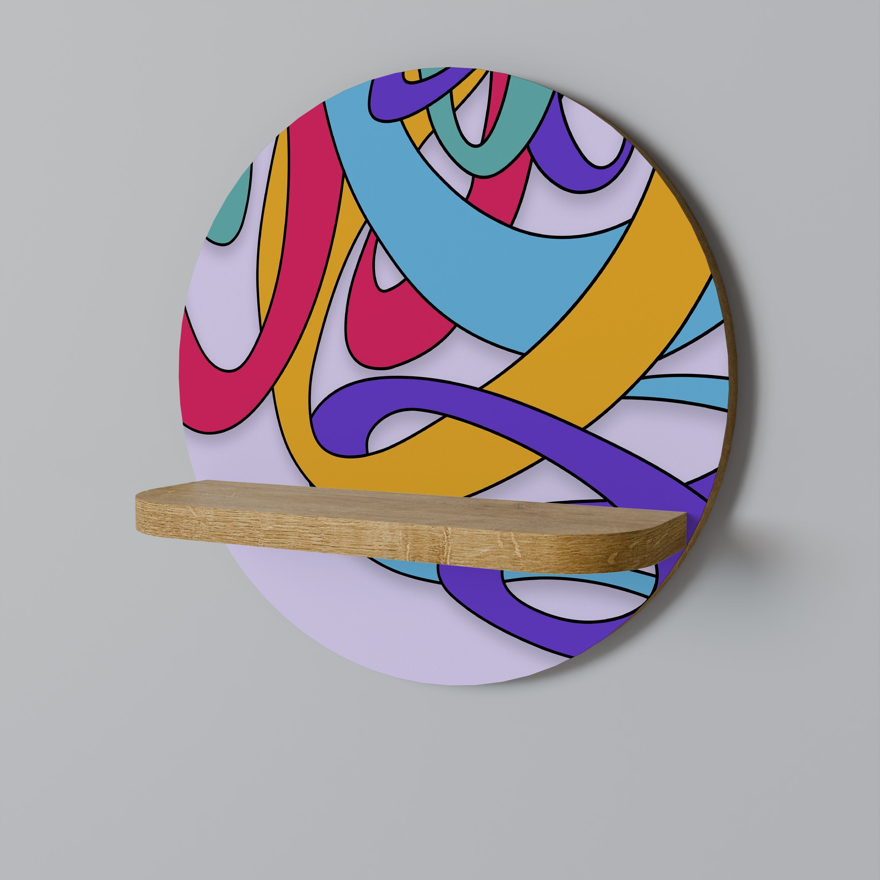 Étagère d'art ronde COLOR STREAM effet chêne