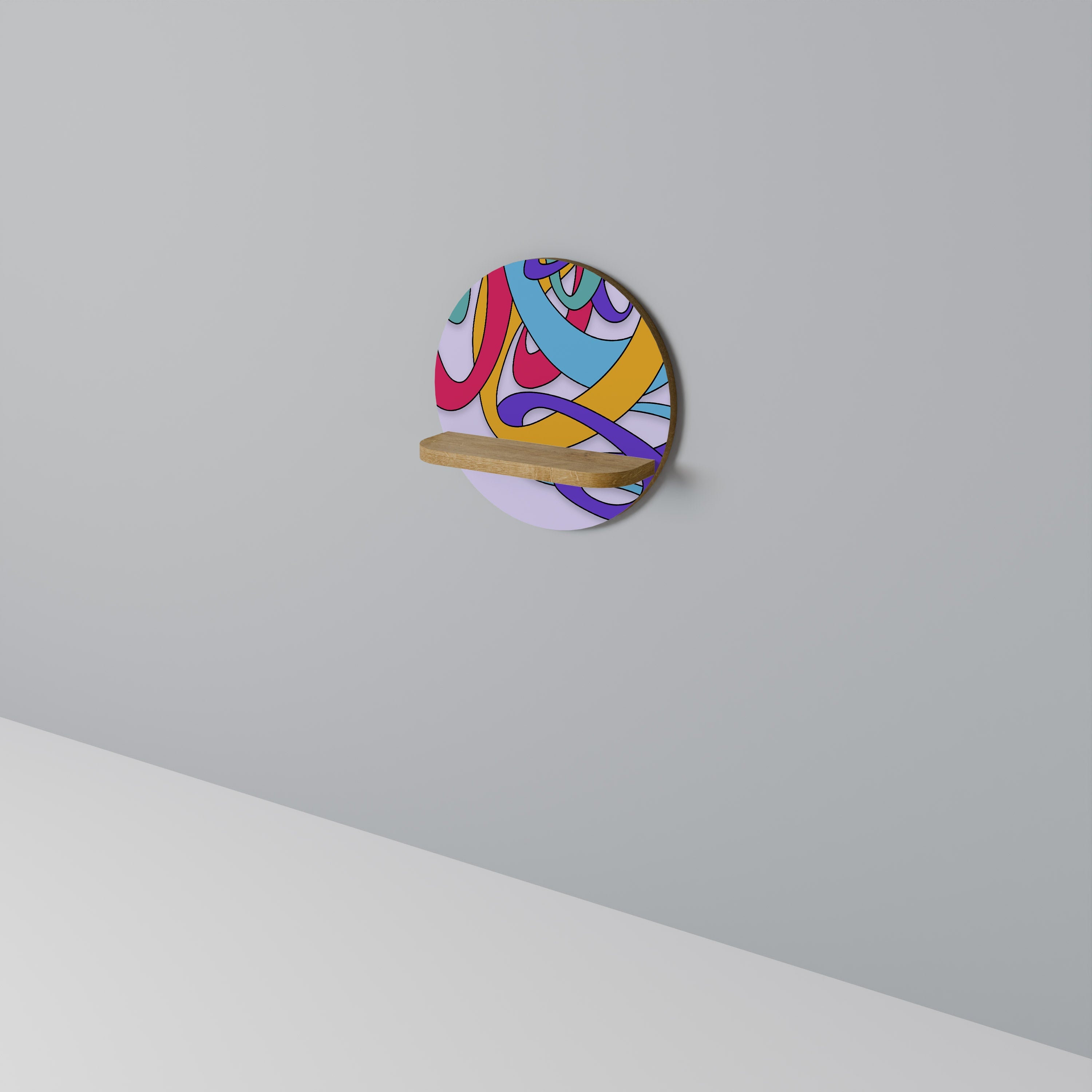 Étagère d'art ronde COLOR STREAM effet chêne