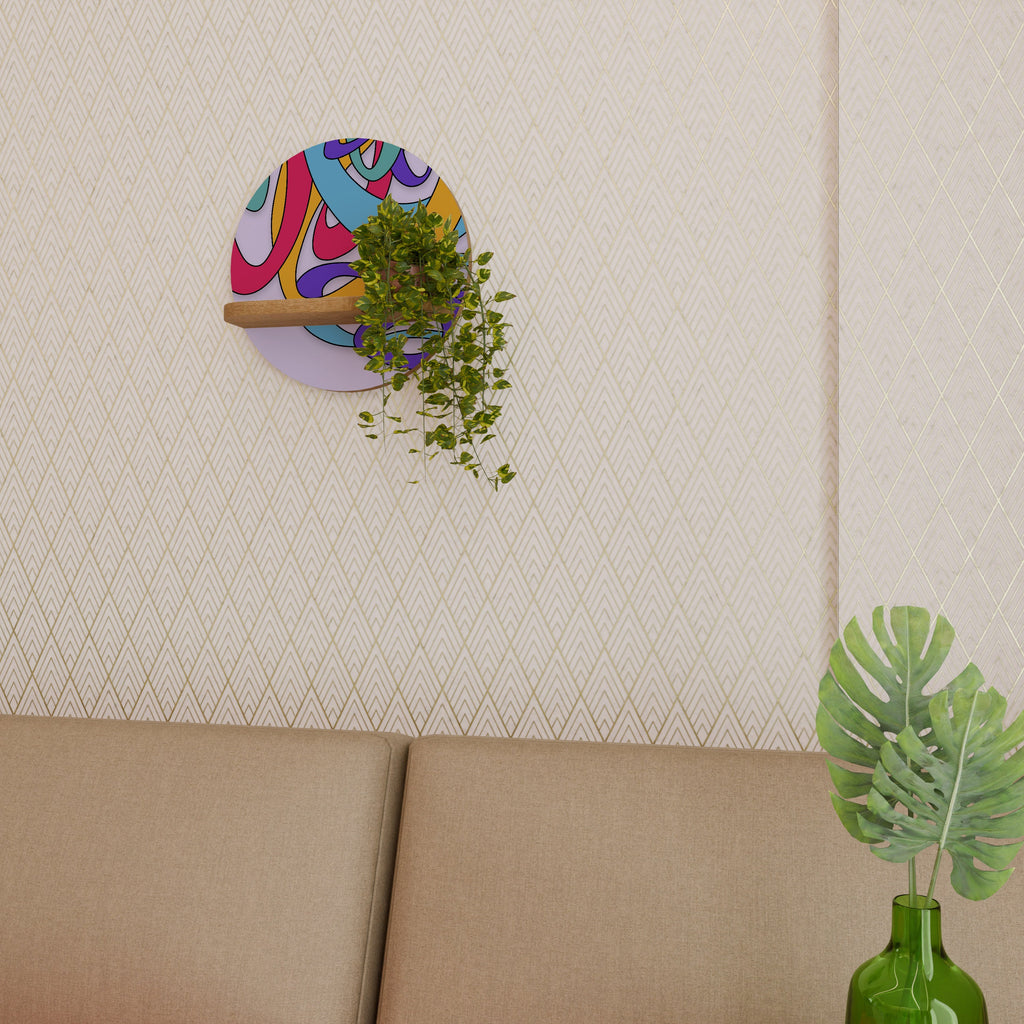 Étagère d'art ronde COLOR STREAM effet chêne