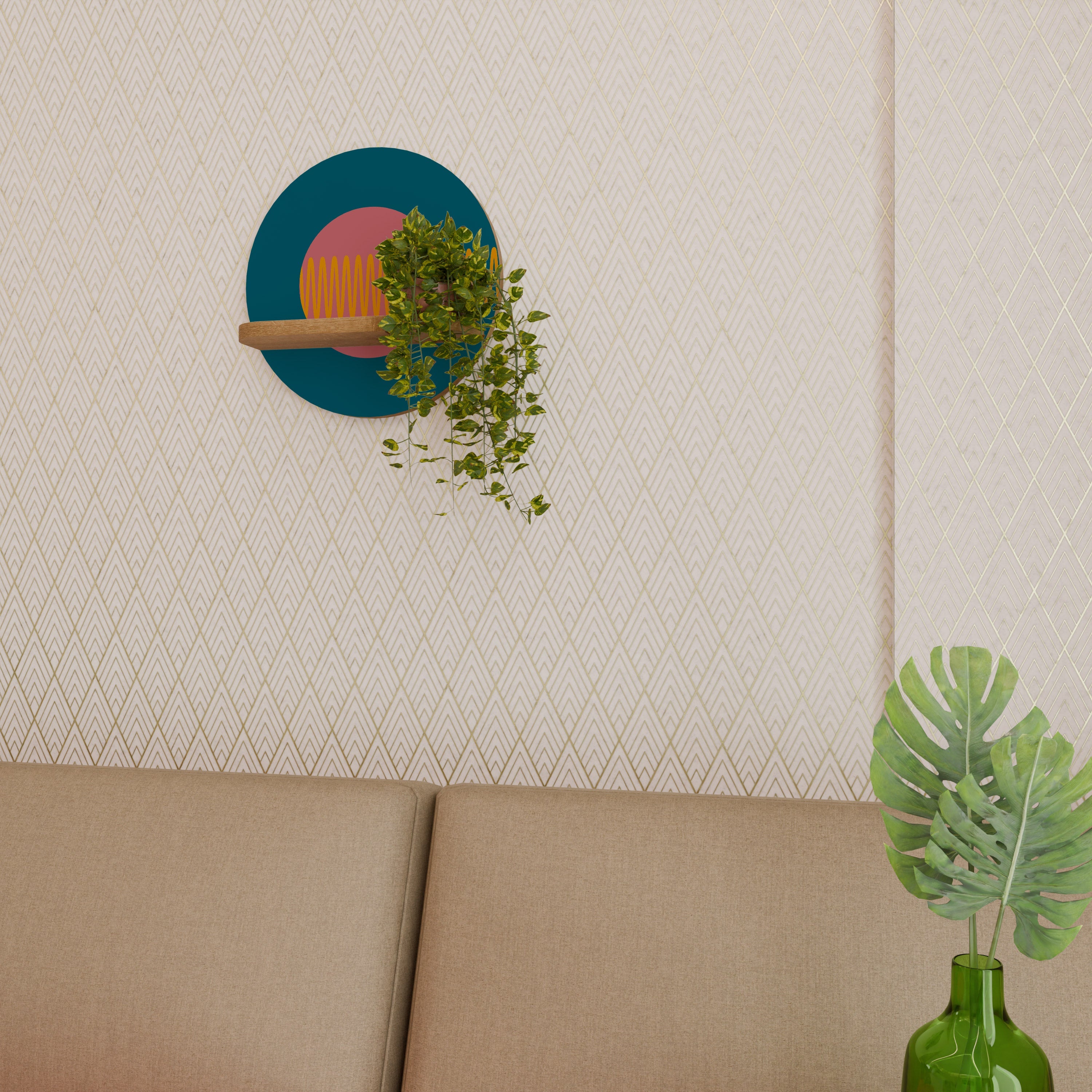 Étagère d'art ronde SOUND SOURCE effet chêne