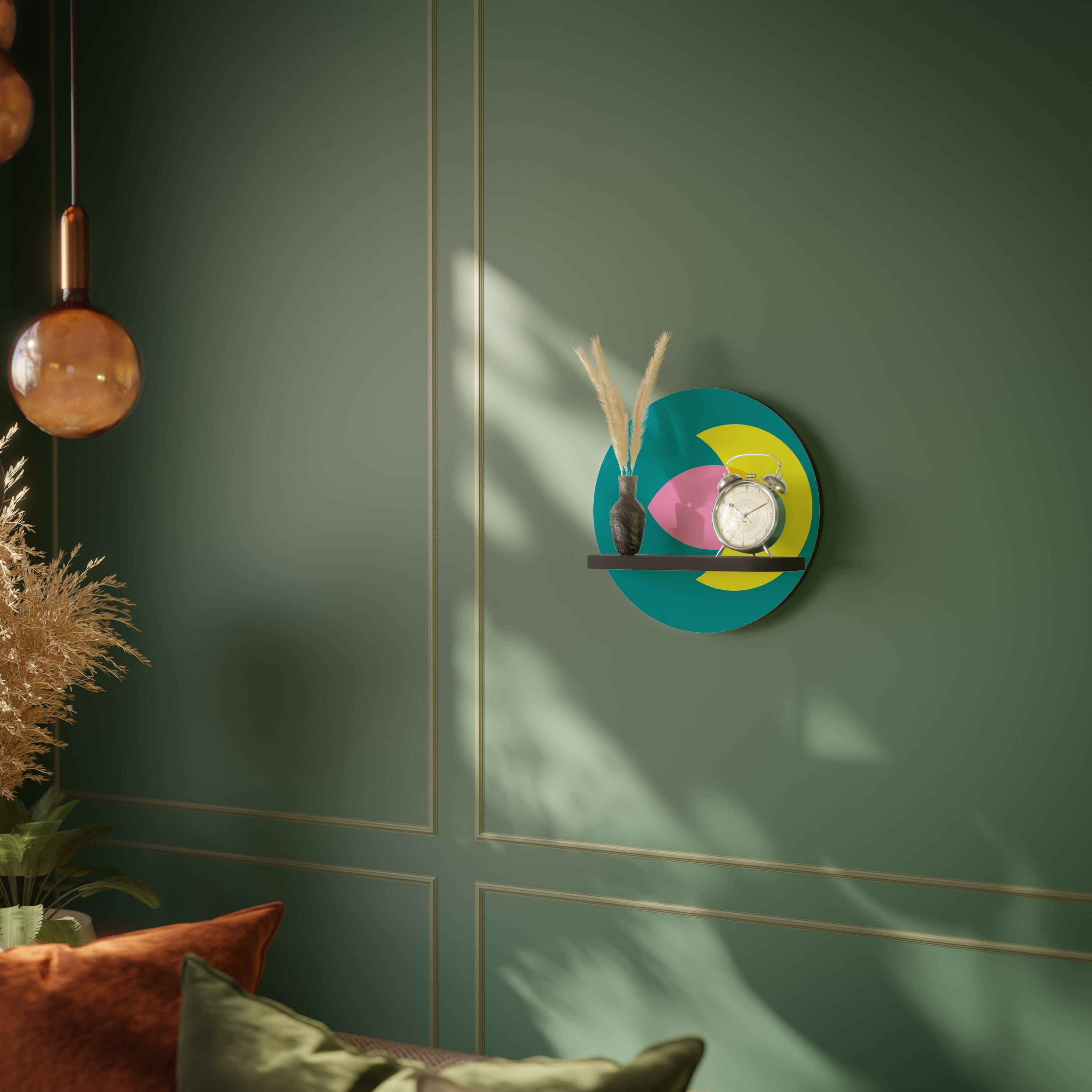 SOUTIEN SPIRITUEL Étagère d'art ronde en finition noire