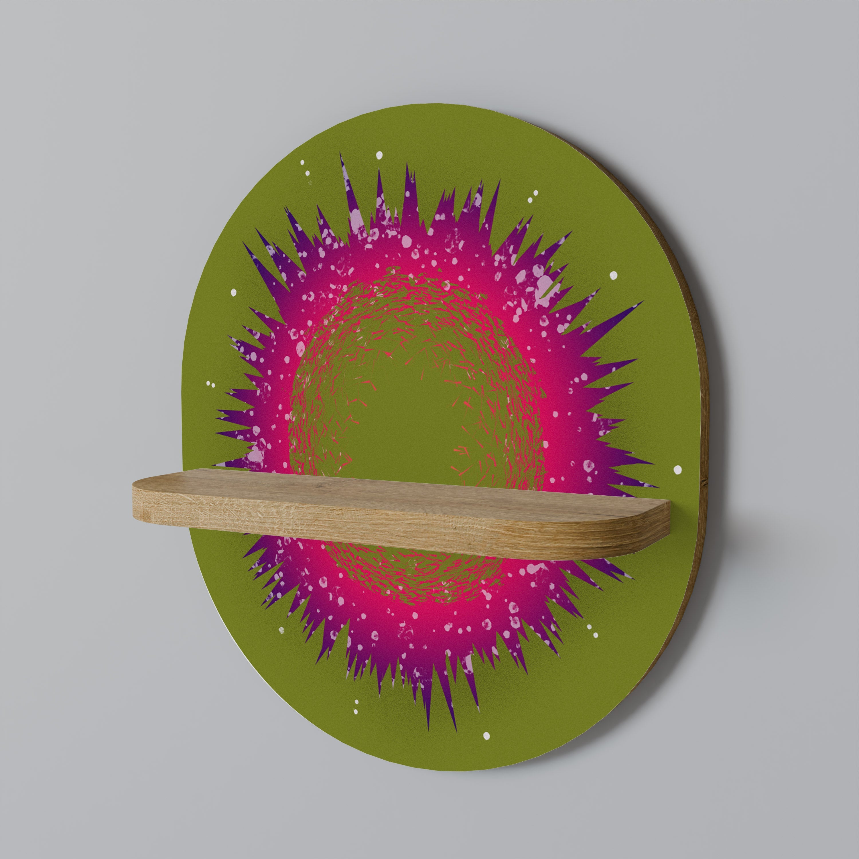 Étagère d'art ovale EXPLOSION ESSENCE effet chêne