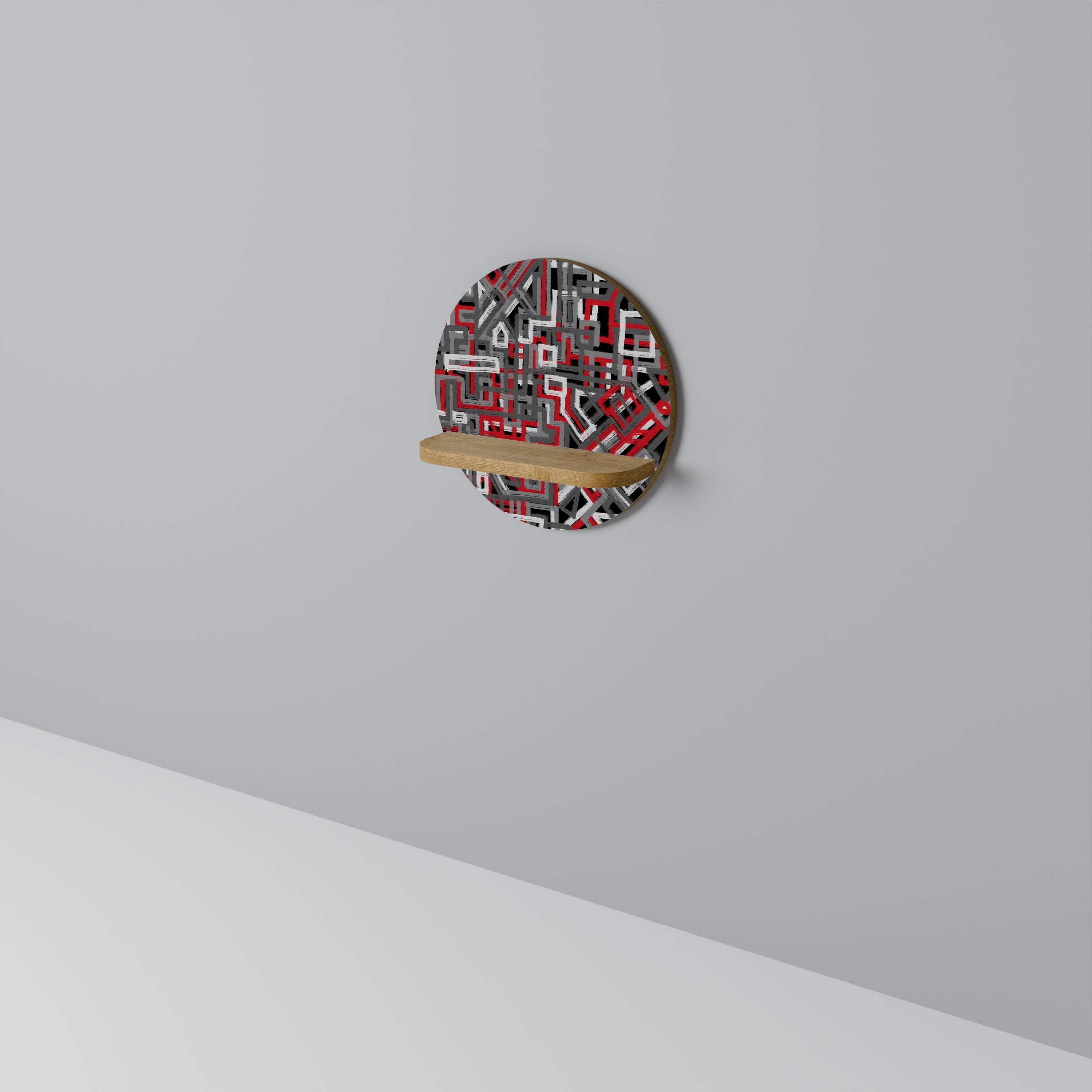 BROKEN LINES Round Art Shelf In Oak Effect