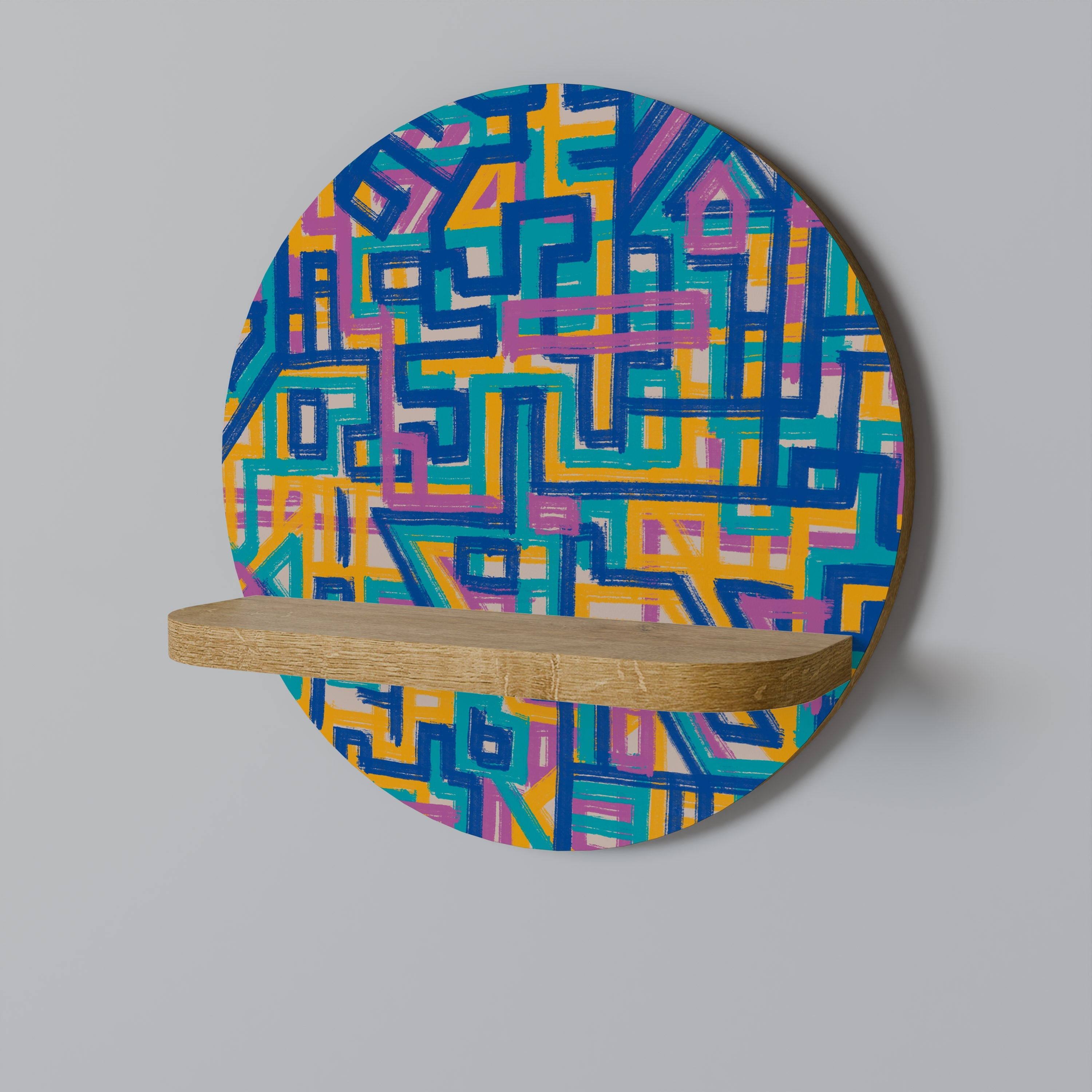 MEMORIES MAP Round Art Shelf In Oak Effect