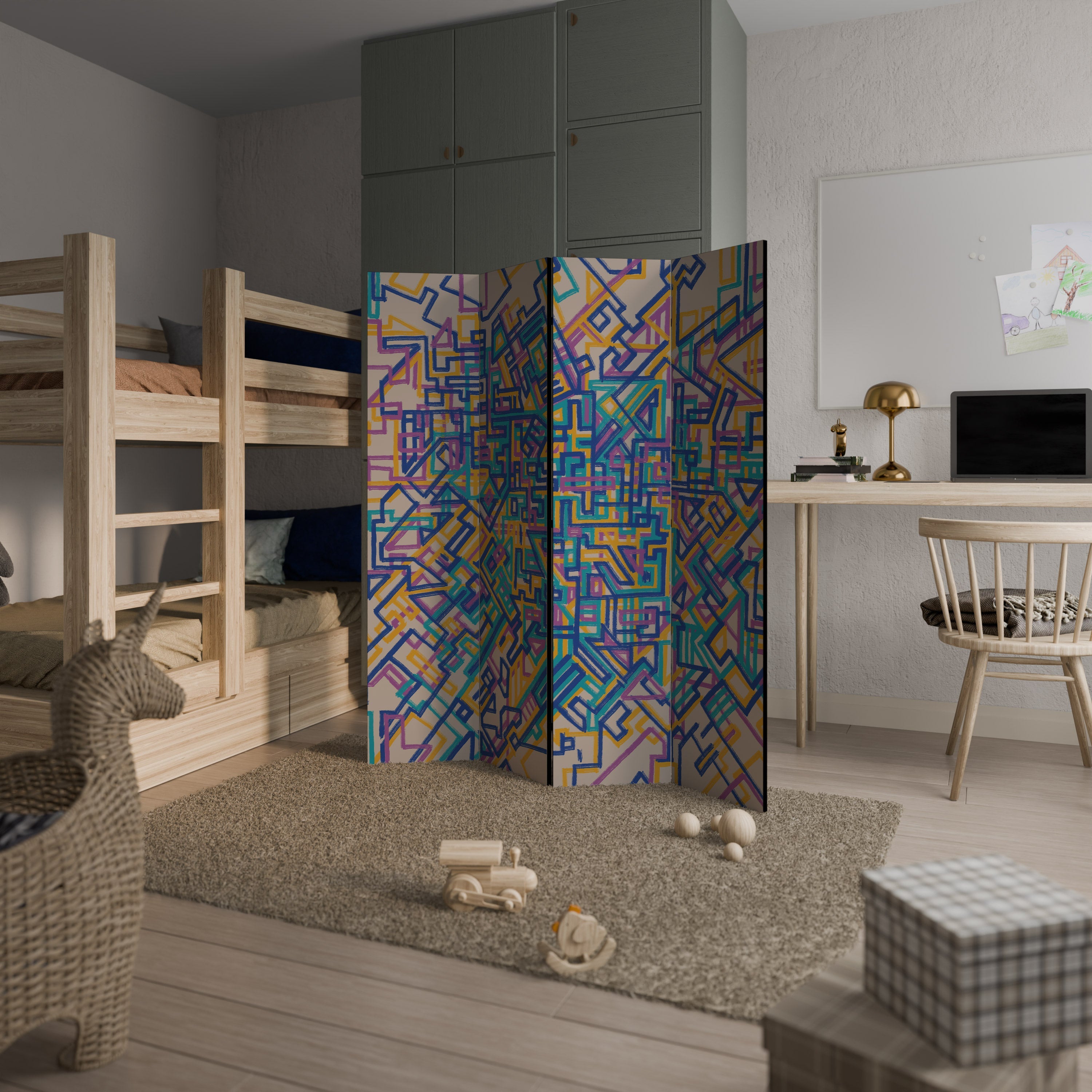 MEMORIES MAP Decorative 4-Panel Room Divider
