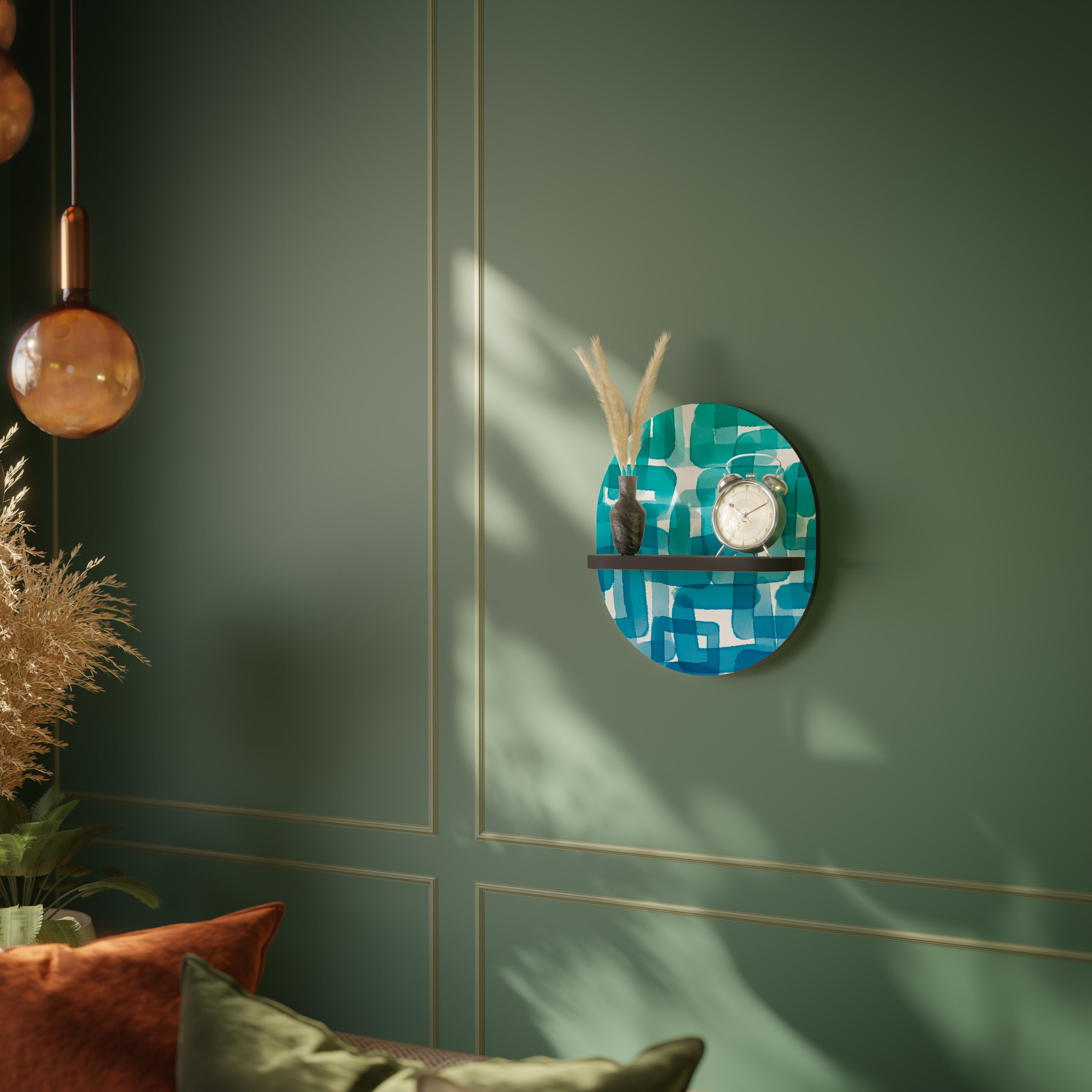 Étagère ovale rectangulaire turquoise en finition noire