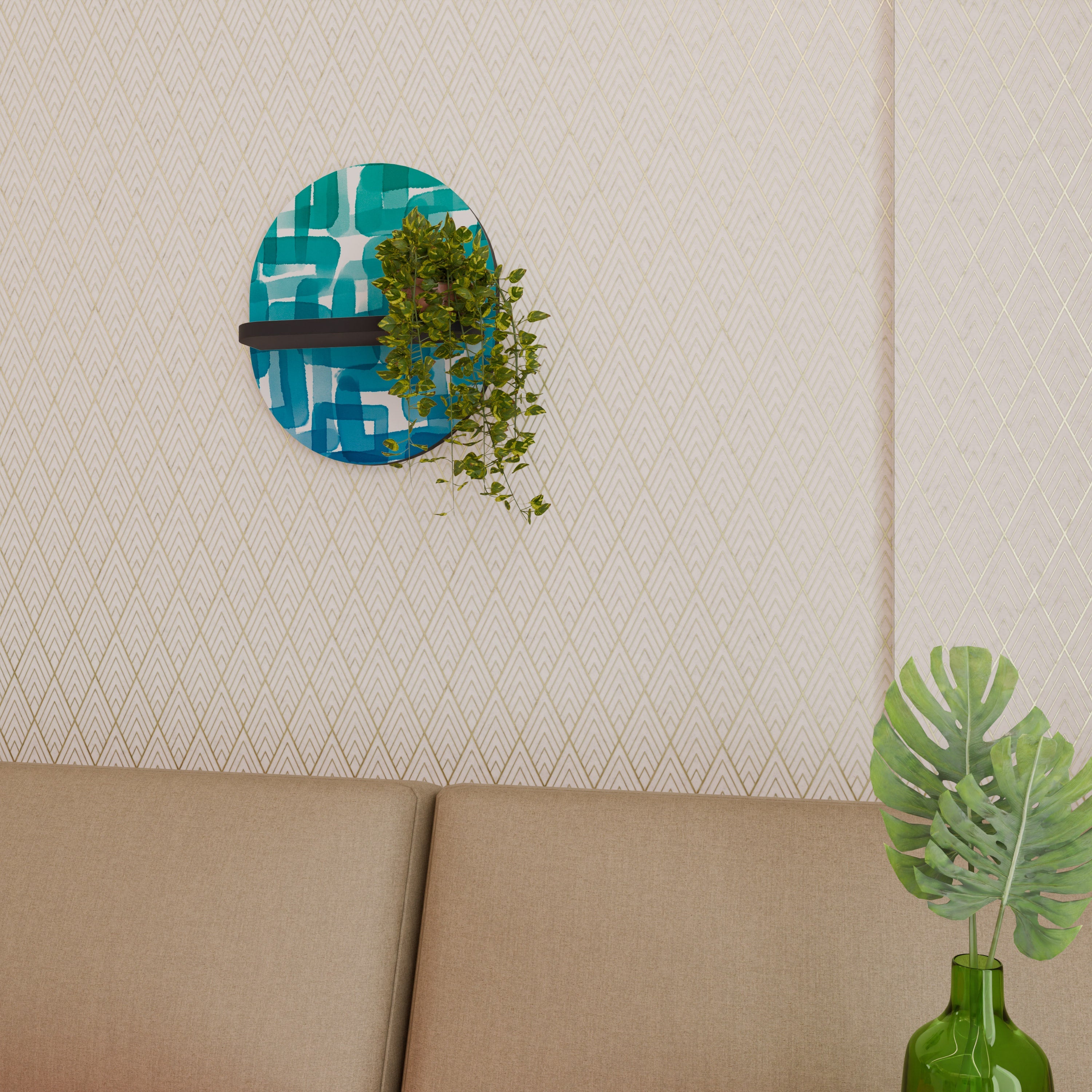 Étagère ovale rectangulaire turquoise en finition noire