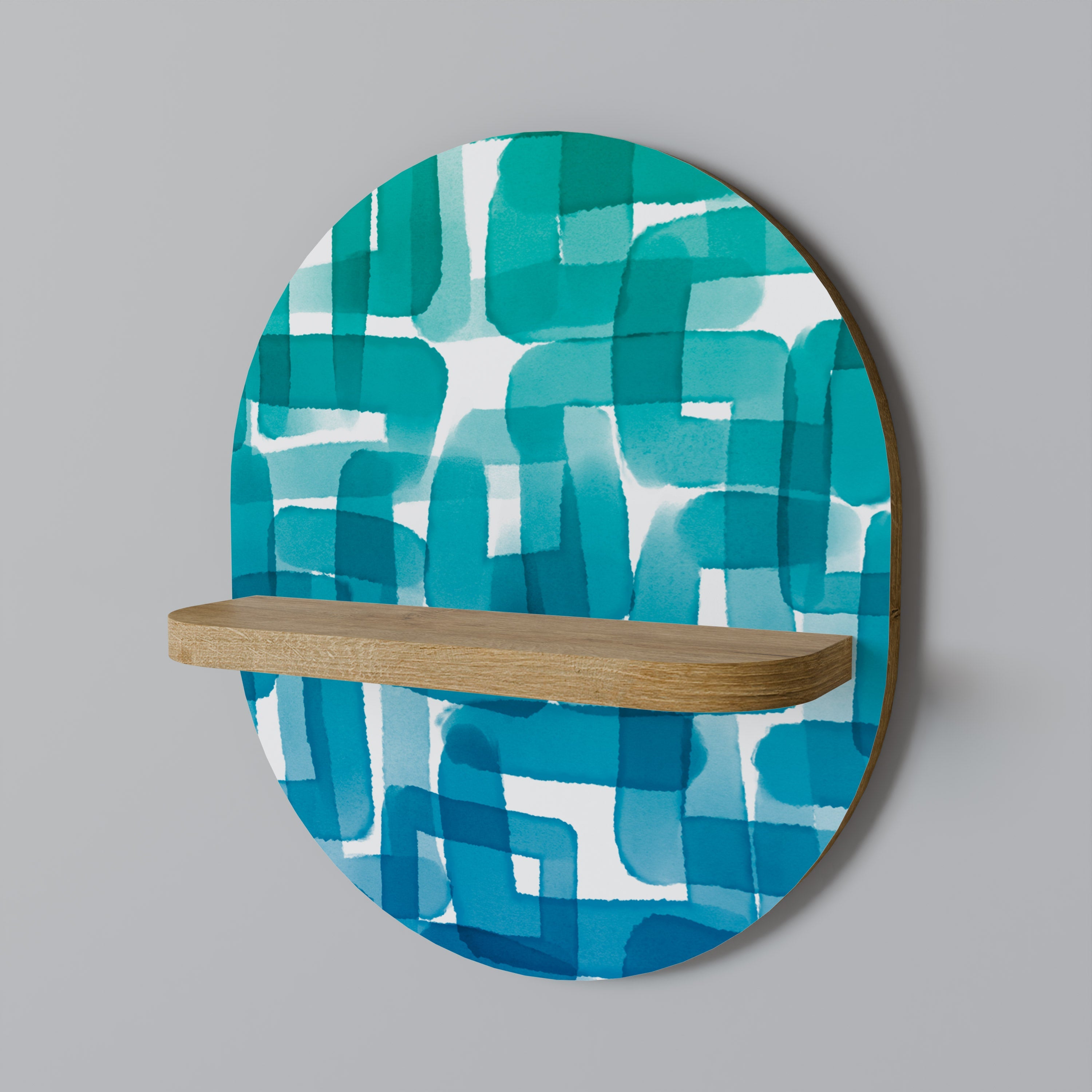 Étagère d'art ovale TURQUOISE RECTANGLES effet chêne