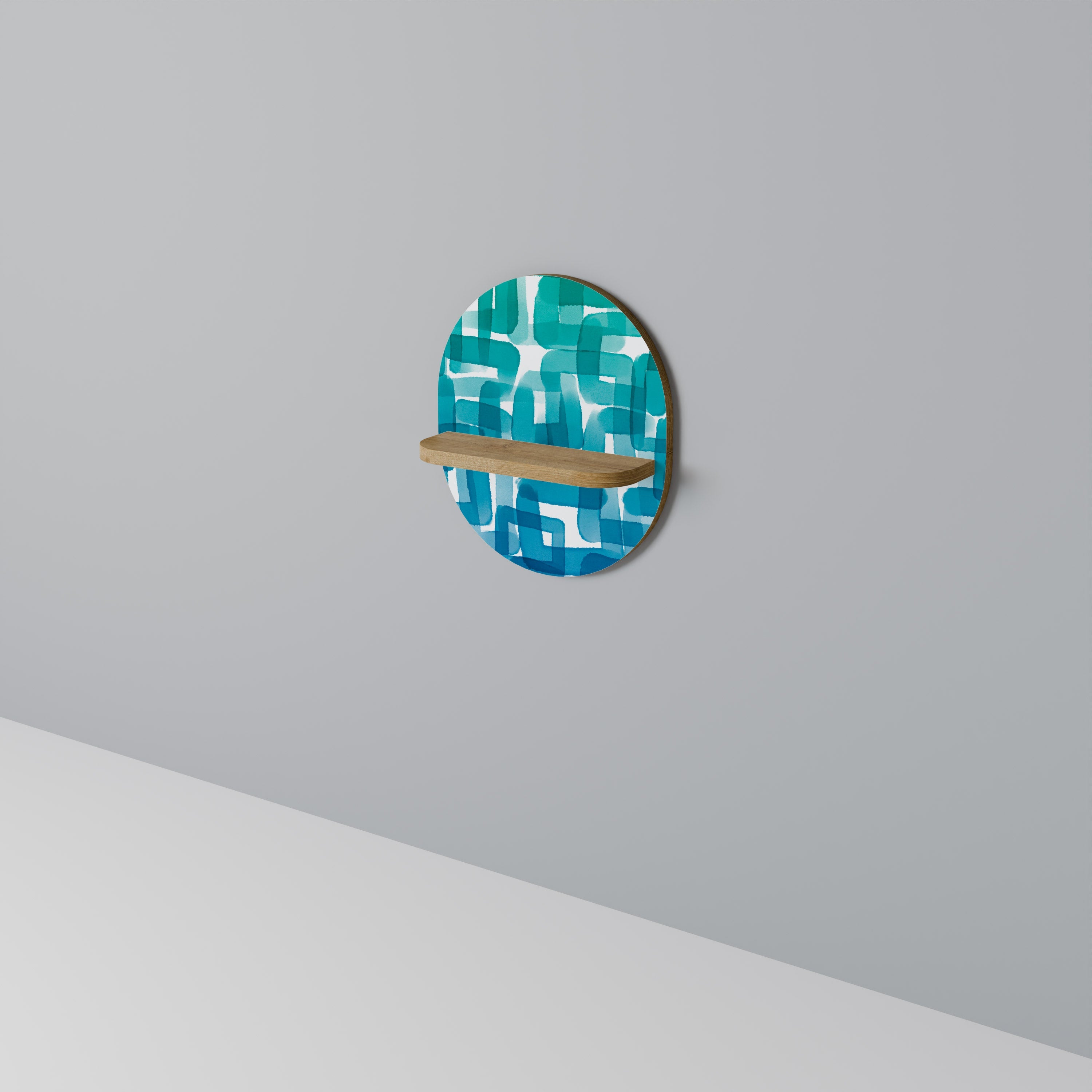 Étagère d'art ovale TURQUOISE RECTANGLES effet chêne