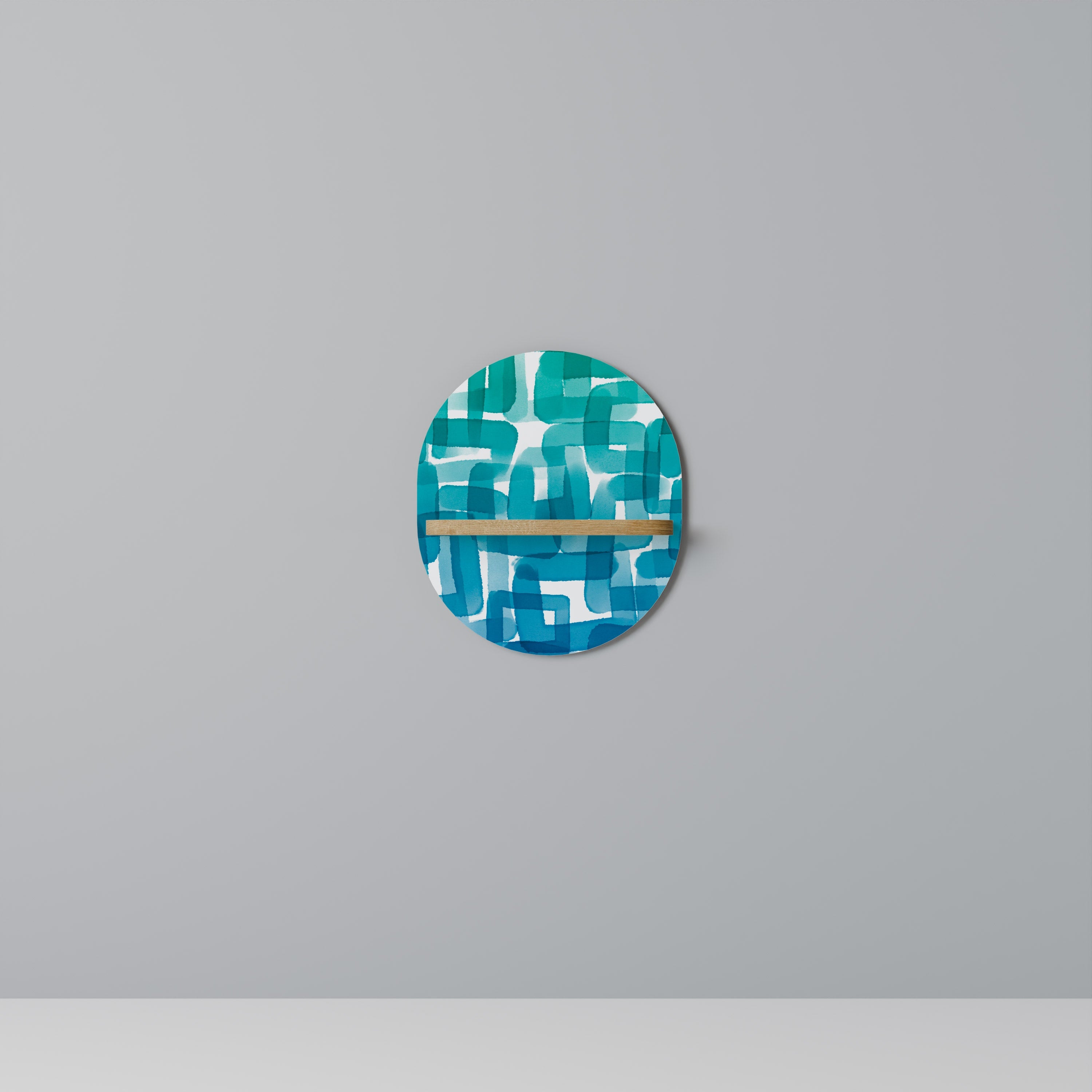 Étagère d'art ovale TURQUOISE RECTANGLES effet chêne