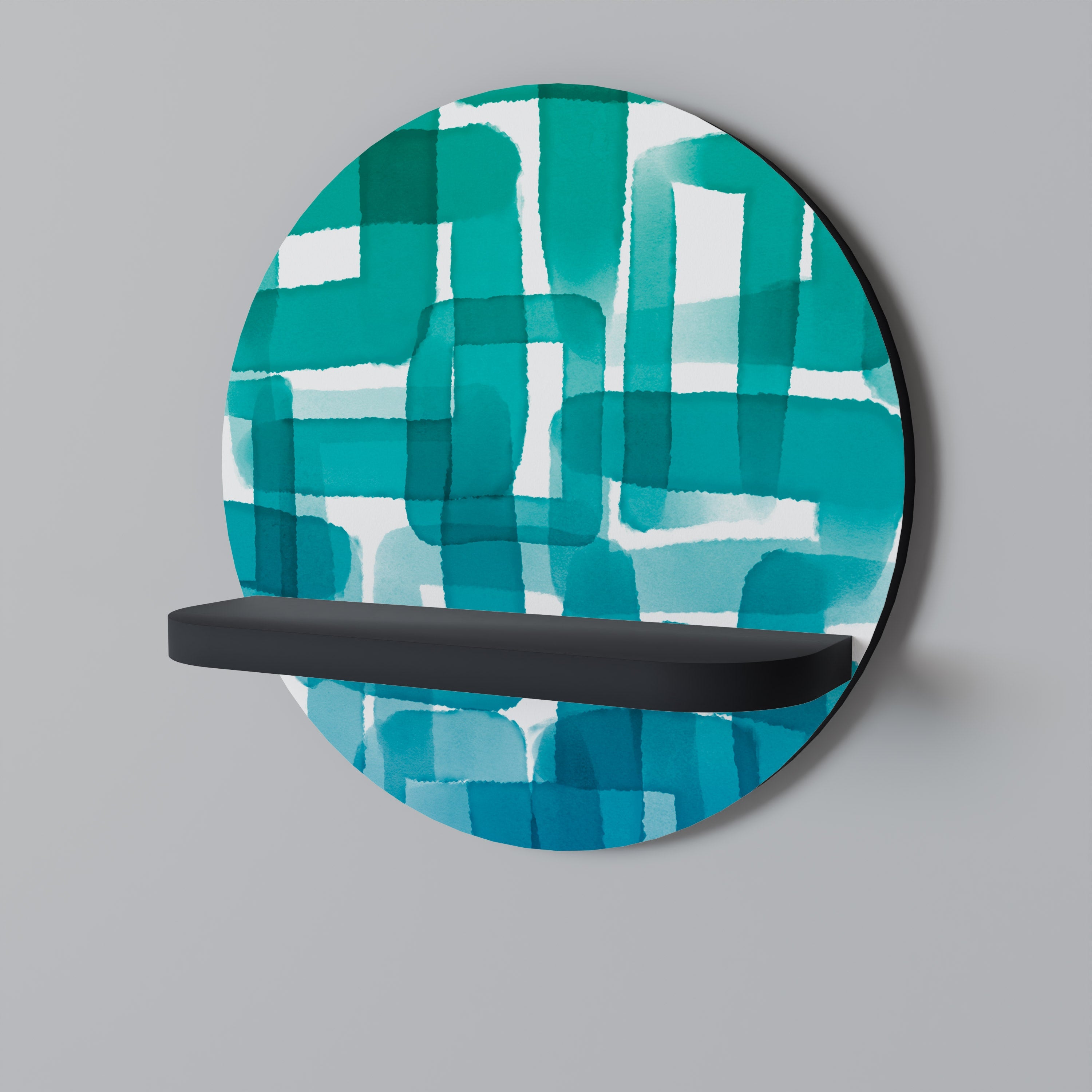 Étagère d'art ronde TURQUOISE RECTANGLES en finition noire