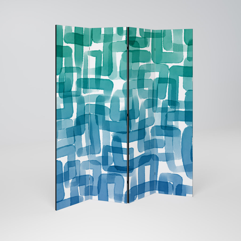 TURQUOISE RECTANGLES Decorative 4-Panel Room Divider