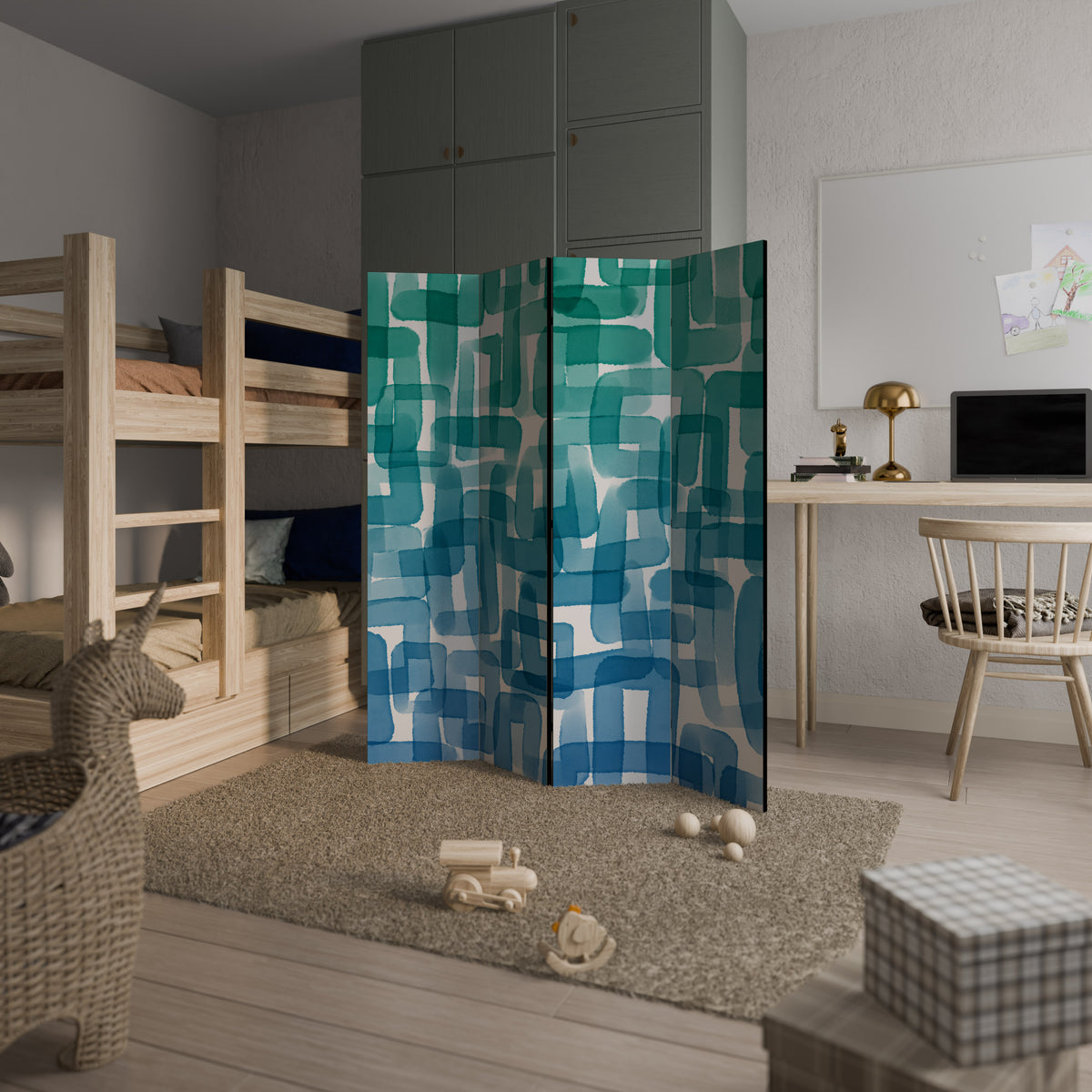 TURQUOISE RECTANGLES 4-Panel Room Divider