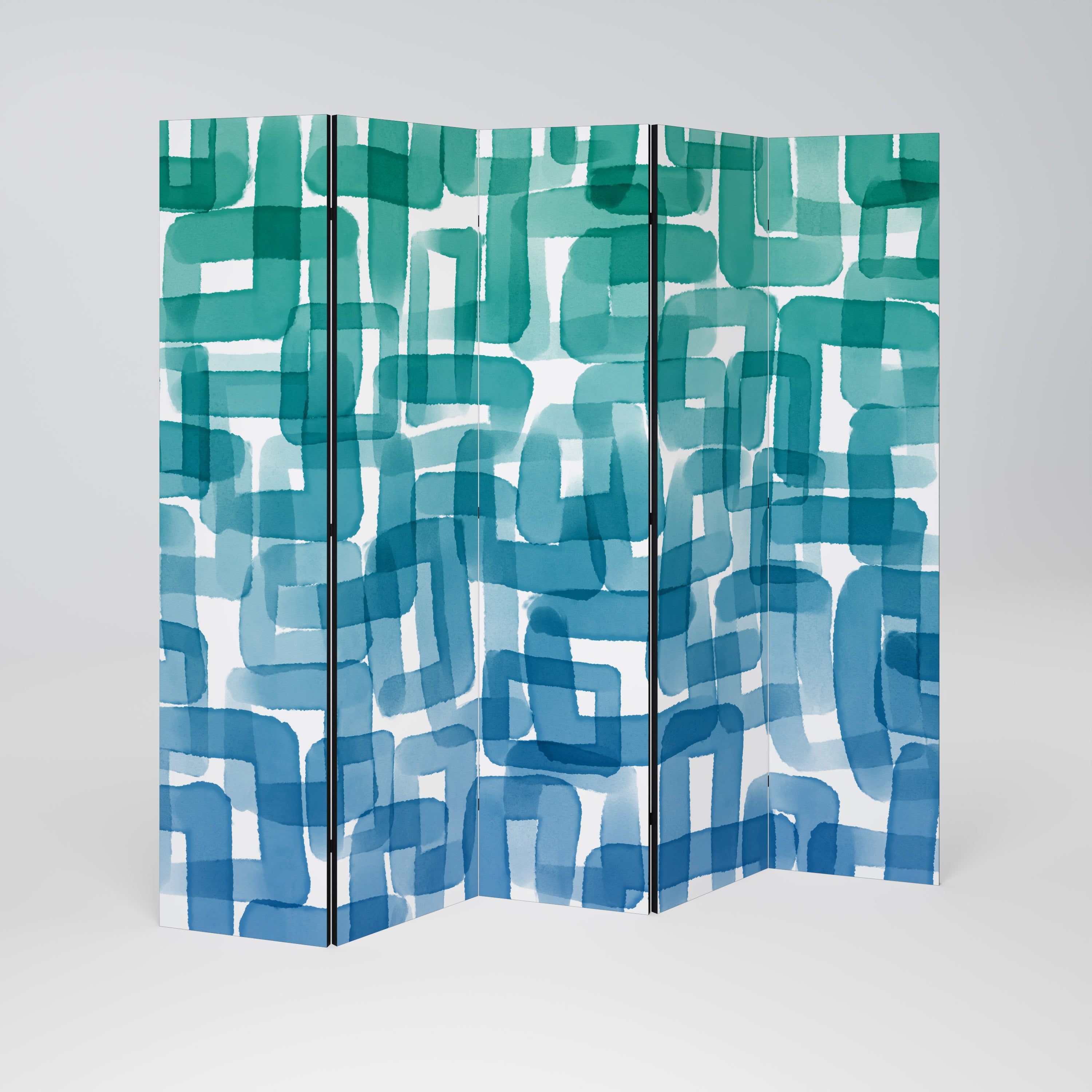 TURQUOISE RECTANGLES 5-Panel Room Divider