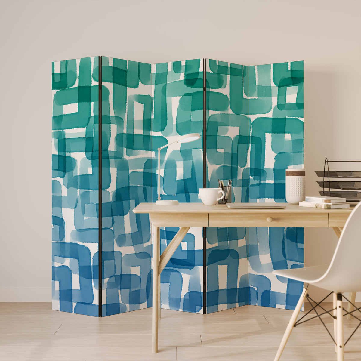 TURQUOISE RECTANGLES 5-Panel Room Divider