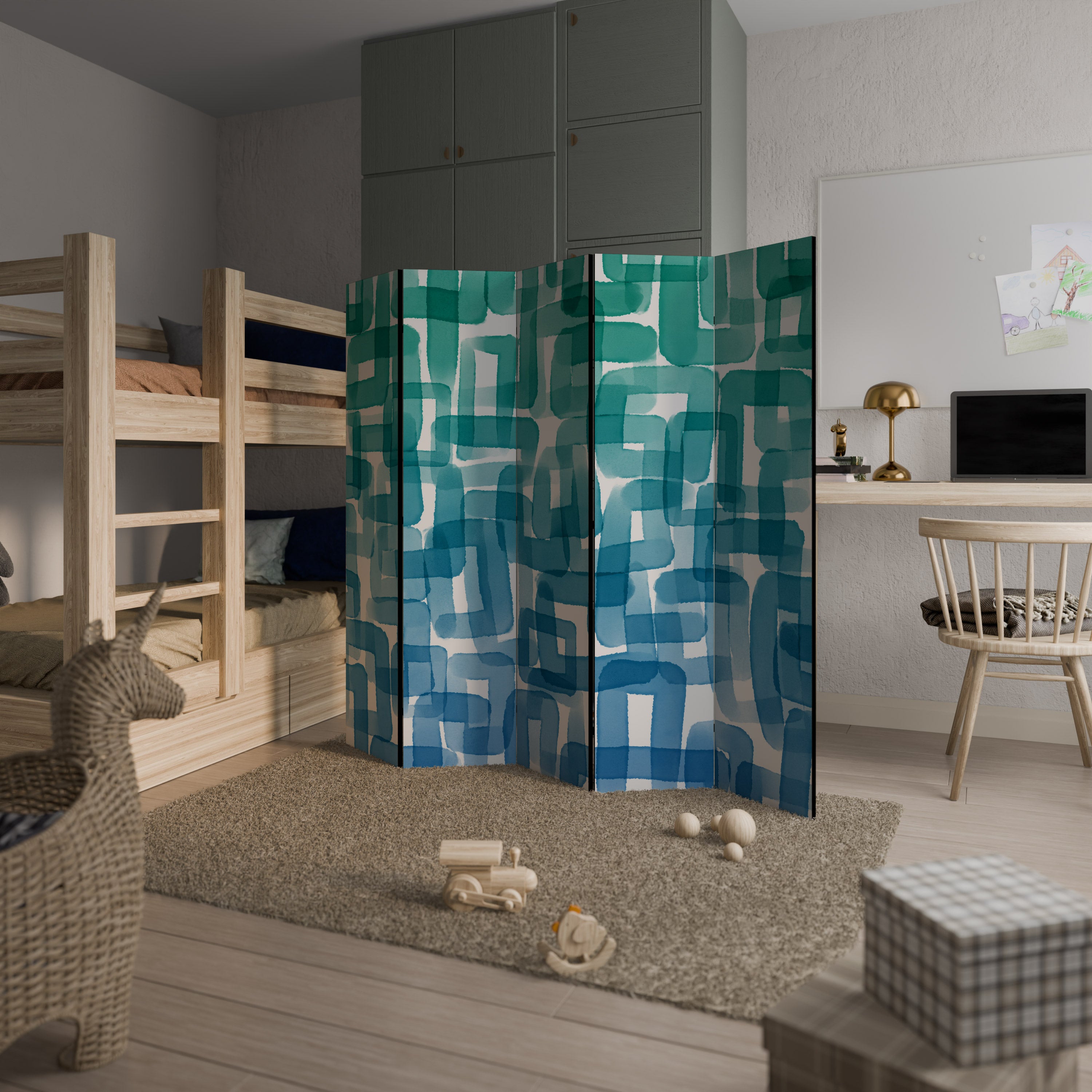 TURQUOISE RECTANGLES 5-Panel Room Divider