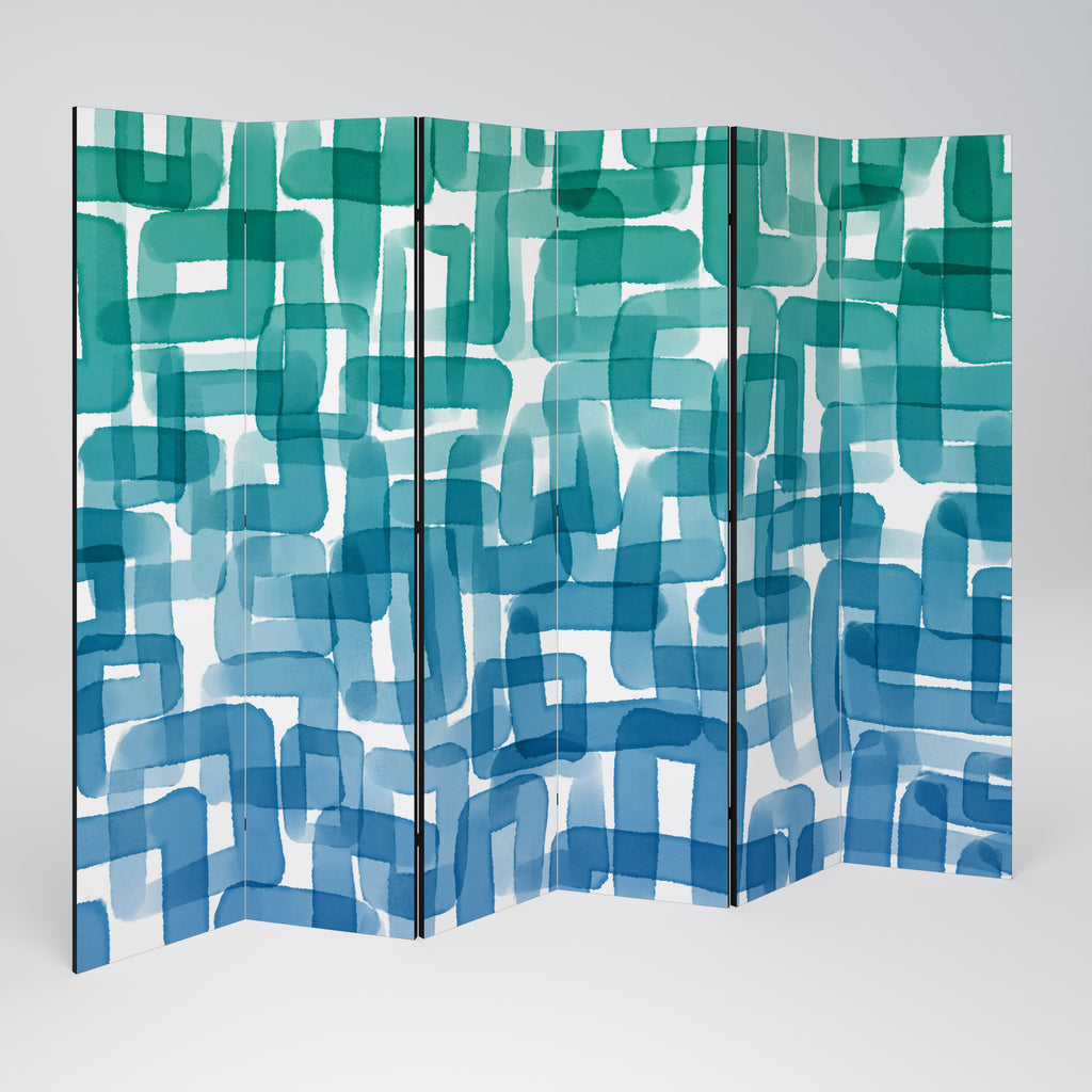 TURQUOISE RECTANGLES Decorative 6-Panel Room Divider