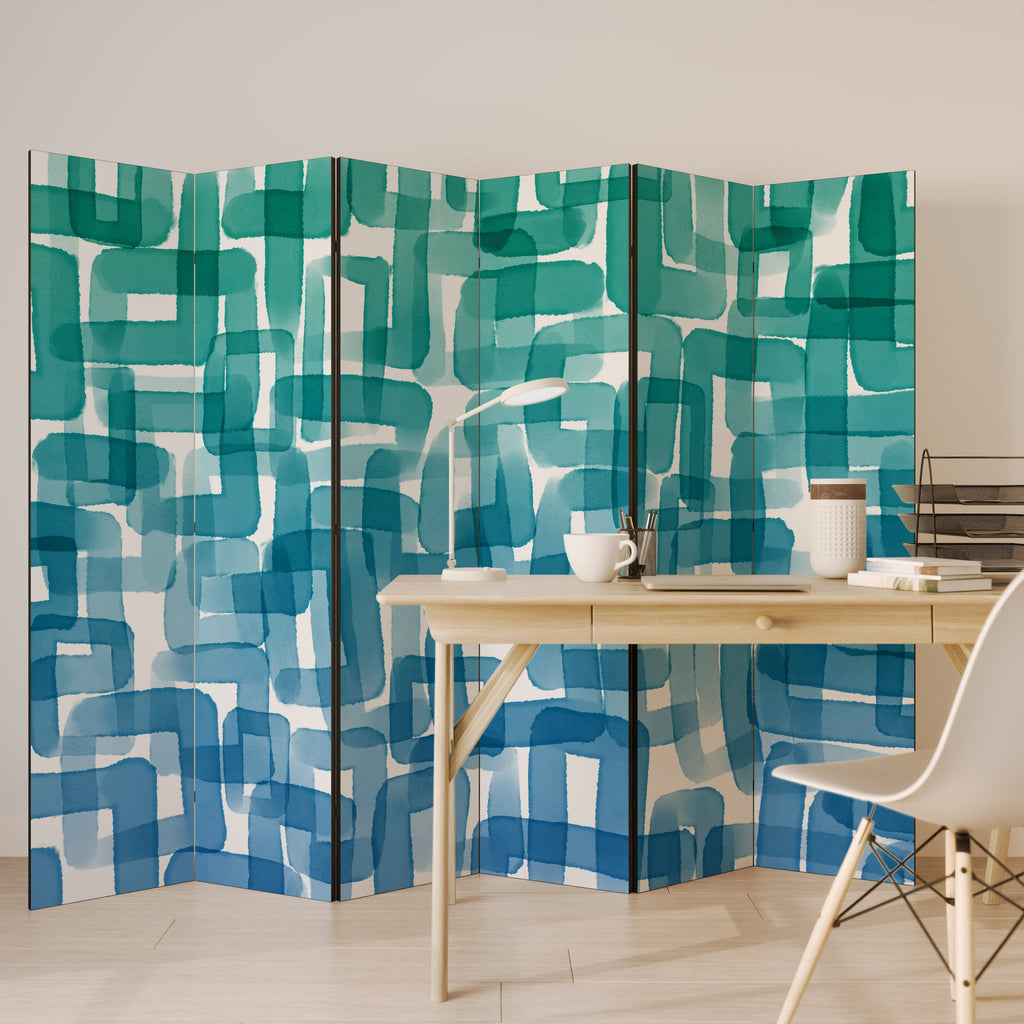 TURQUOISE RECTANGLES Decorative 6-Panel Room Divider