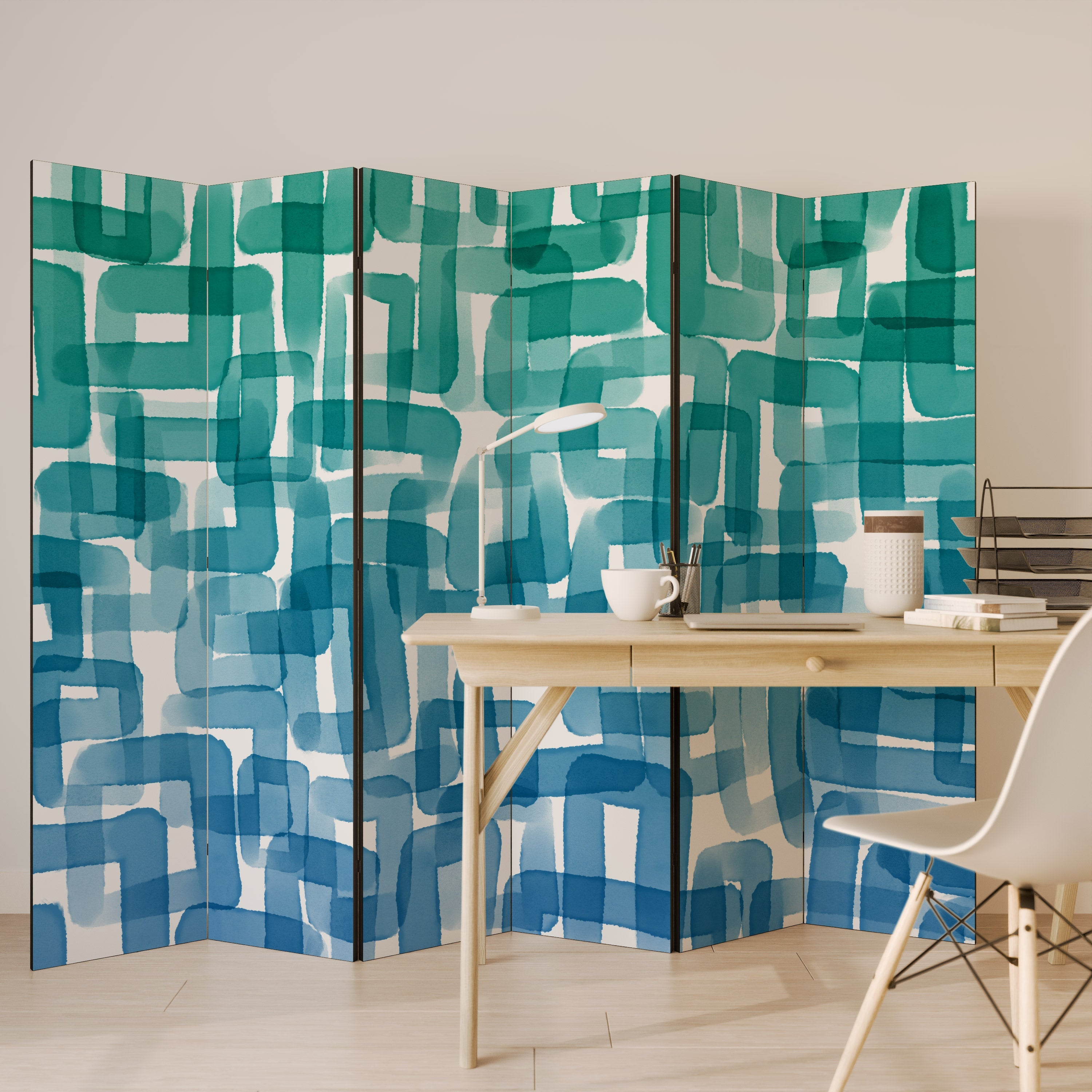 TURQUOISE RECTANGLES Decorative 6-Panel Room Divider