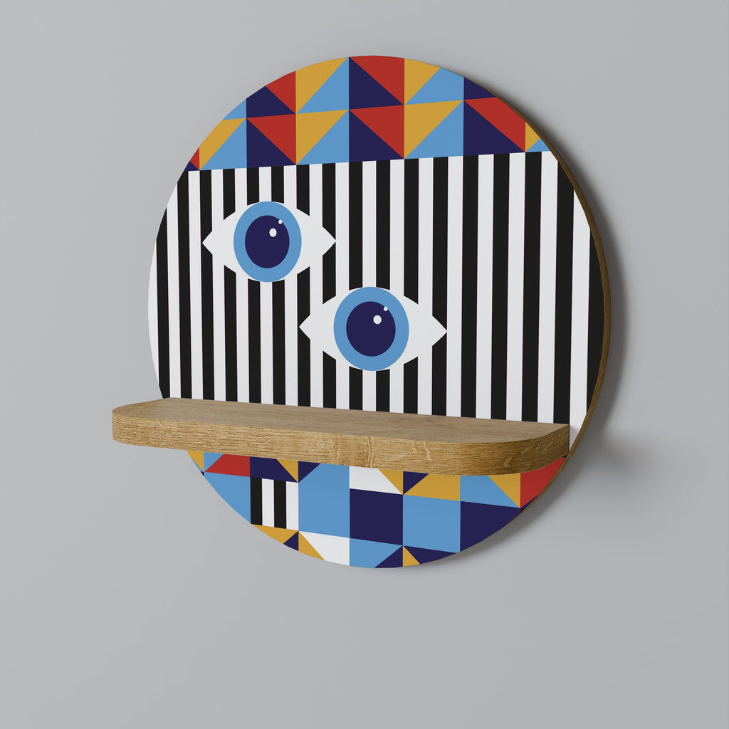 ABSTRACTION ET GÉOMÉTRIE Étagère d'art ronde effet chêne