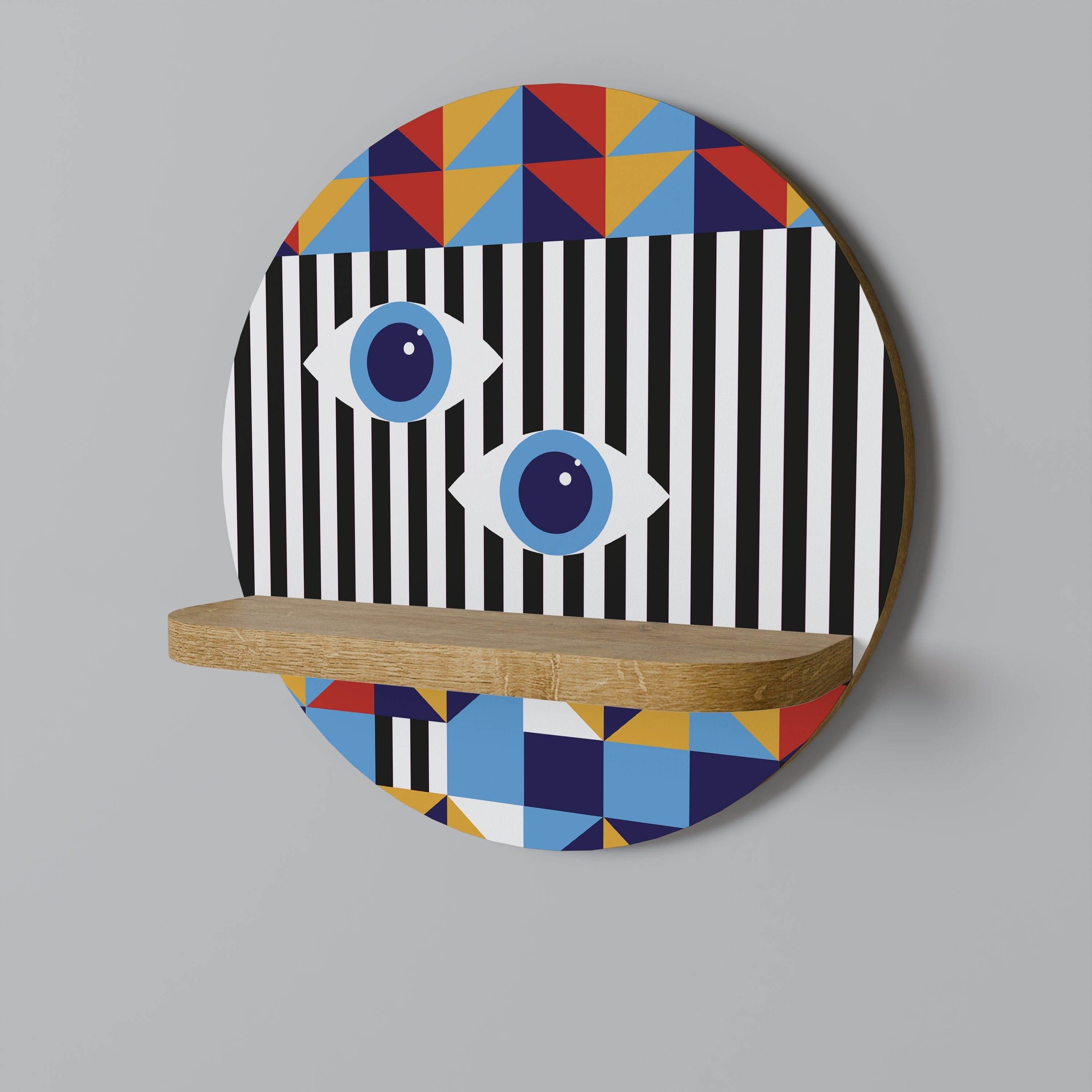 ABSTRACTION ET GÉOMÉTRIE Étagère d'art ronde effet chêne