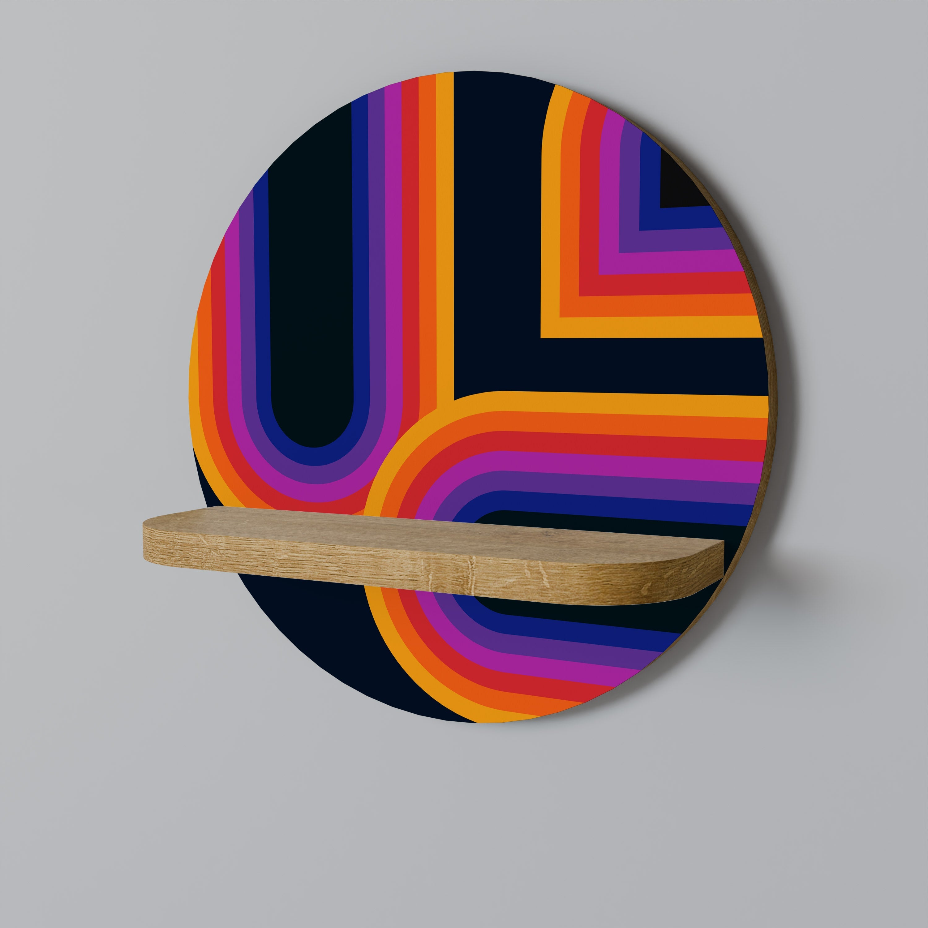 BLINDED BY THE LIGHTS Round Art Shelf In Oak Effect