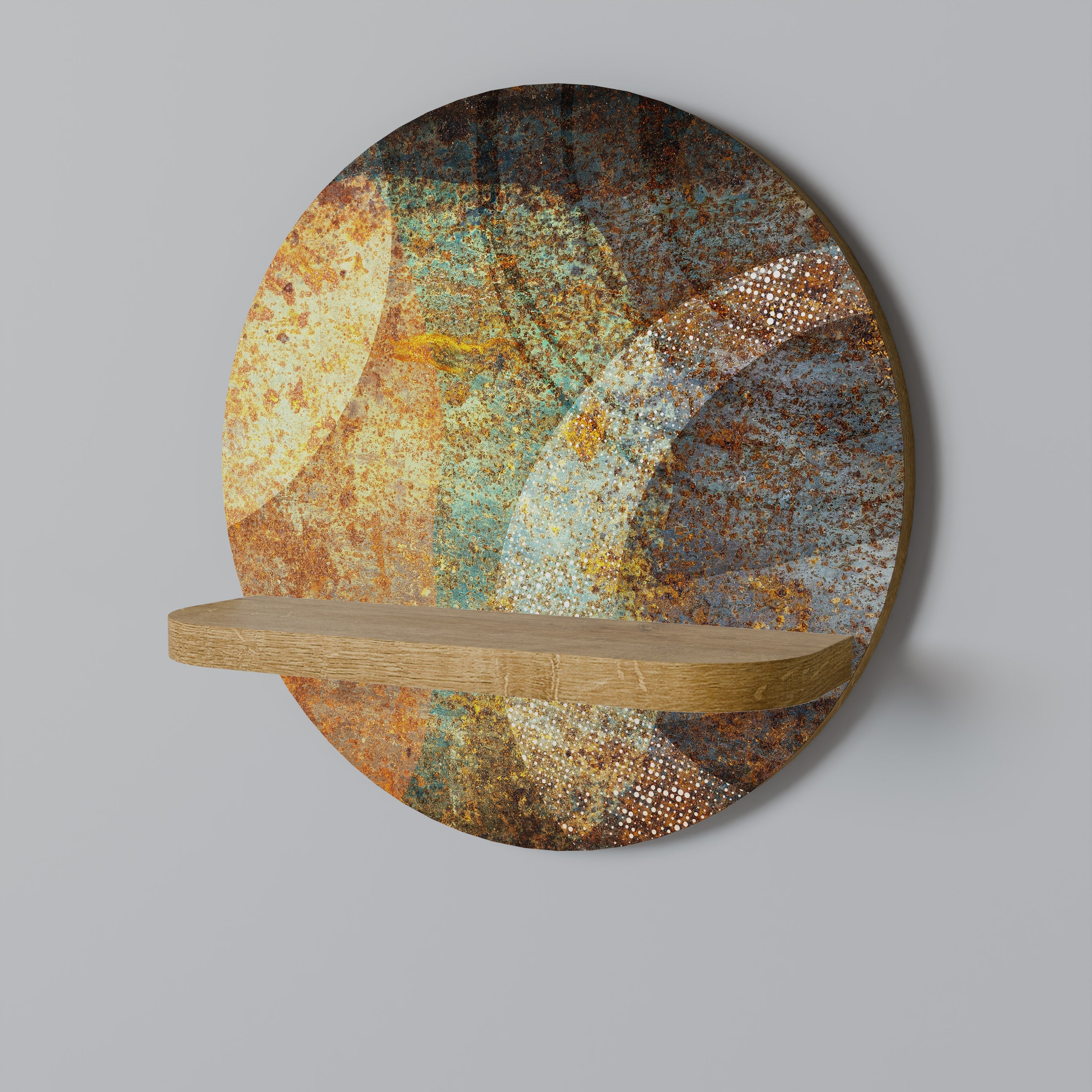 Étagère d'art ronde ANTIQUE AURA en effet chêne