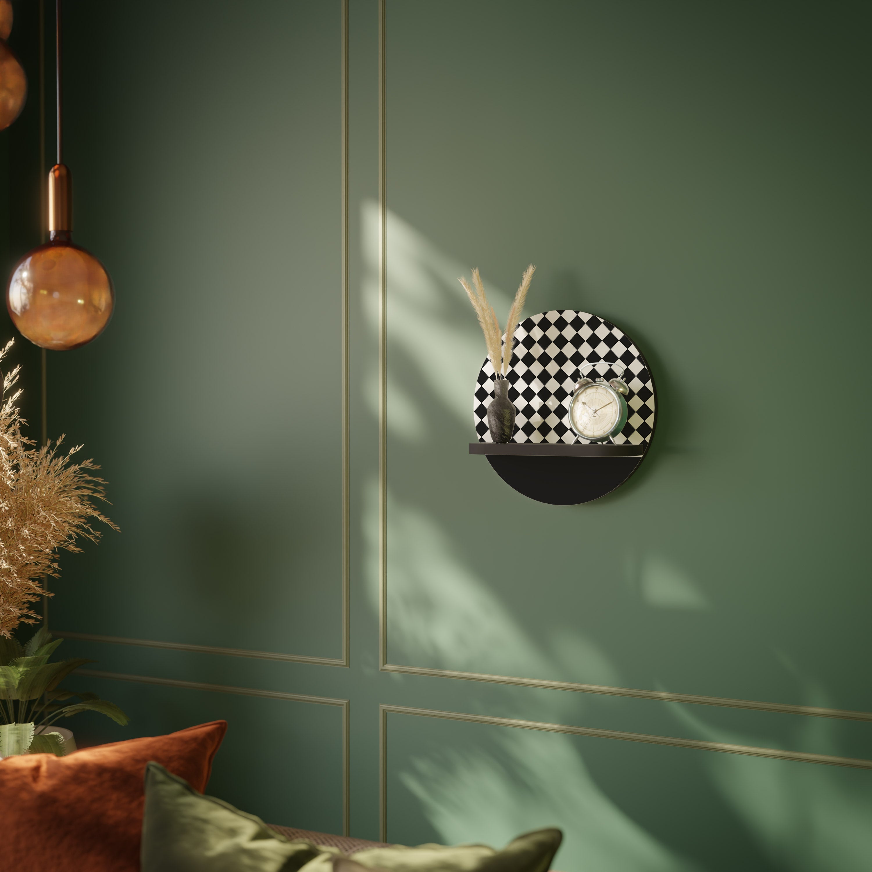 Étagère d'art ronde GRID GEOMETRY en finition noire