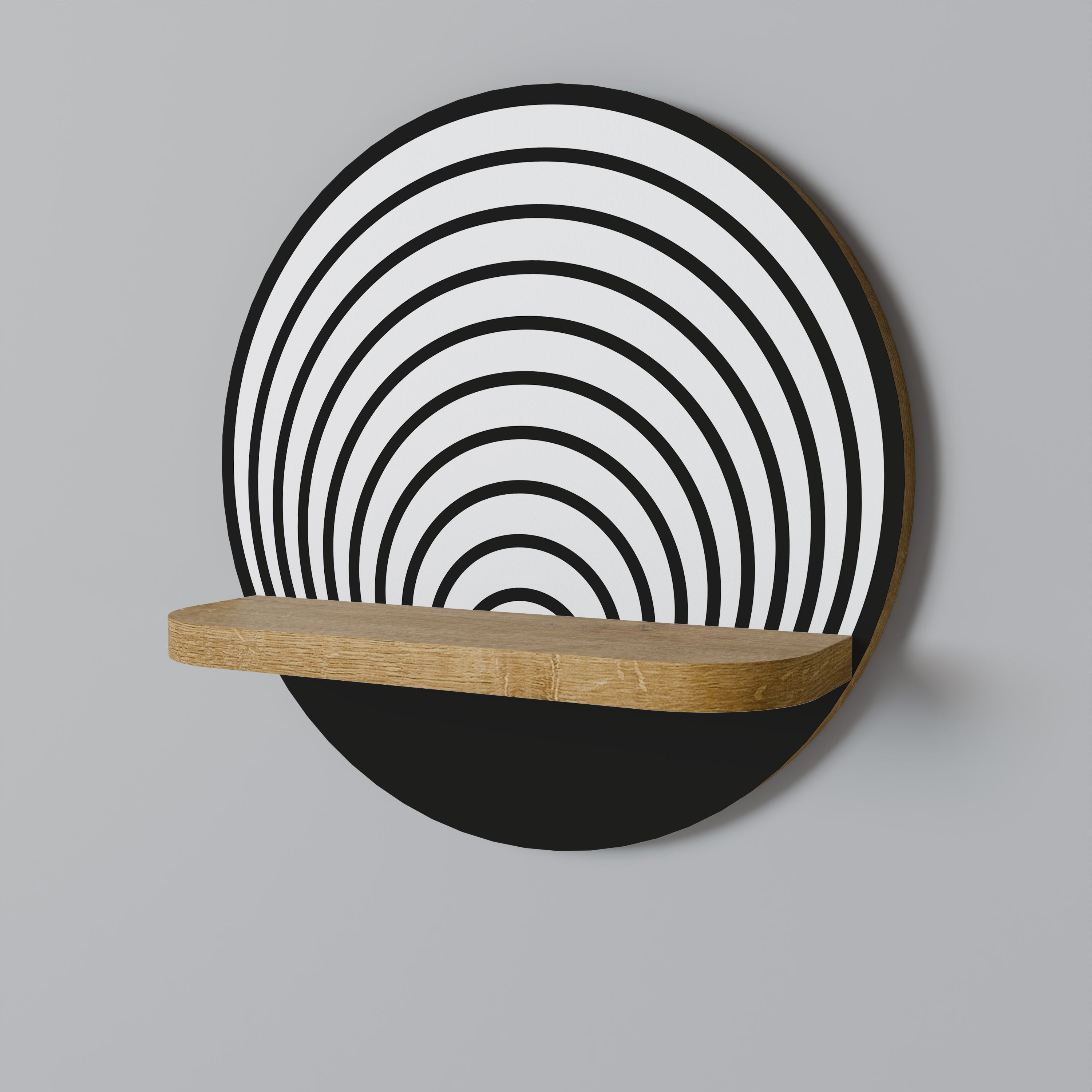 WHISPERING ROUNDS Round Art Shelf In Oak Effect