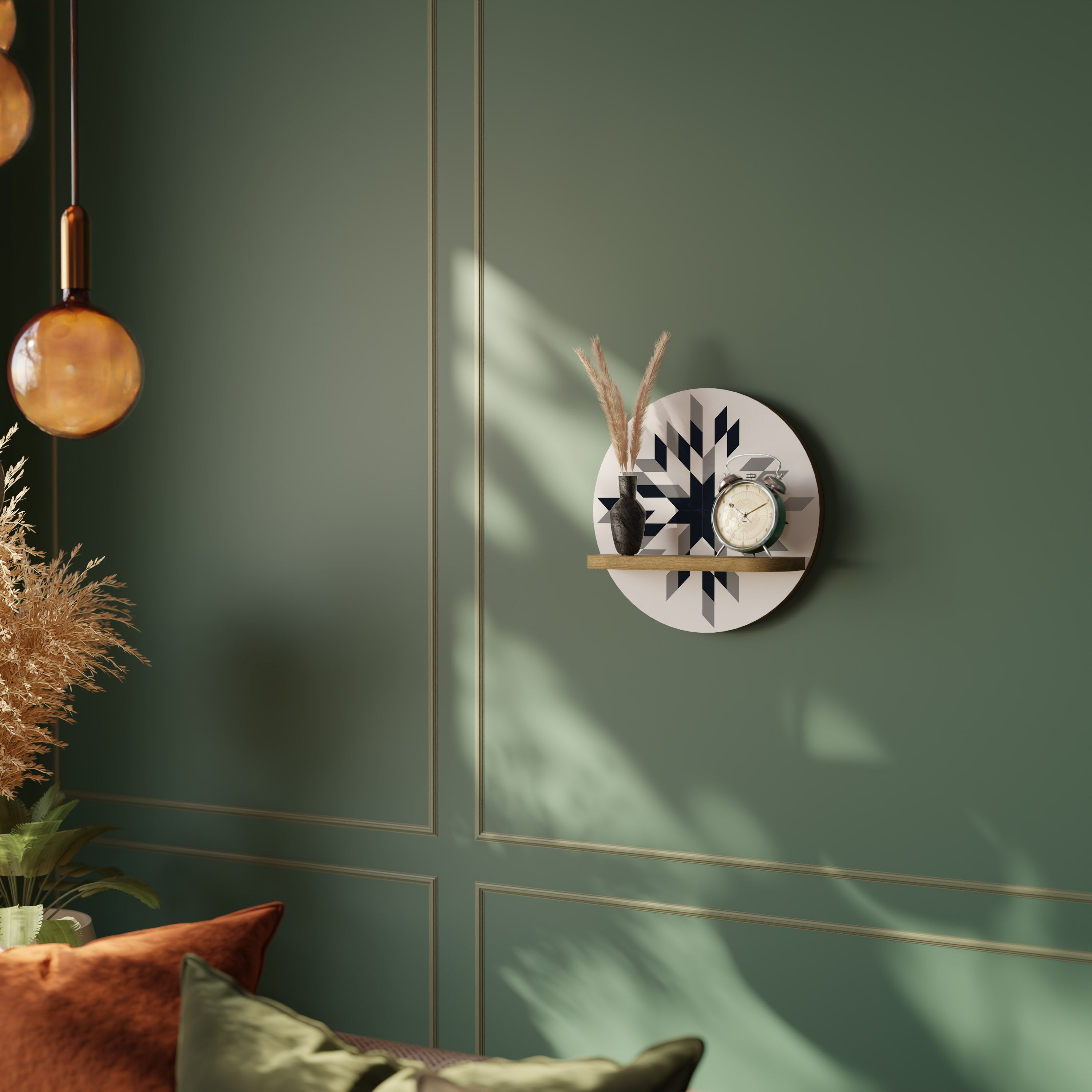 MOONLIT MOSAIC Round Art Shelf In Oak Effect