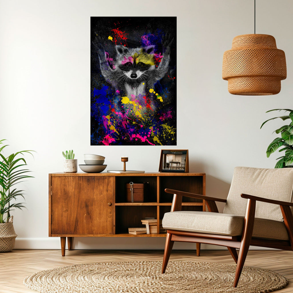 Affiche verticale autocollante « RACCOON ARTISTRY »