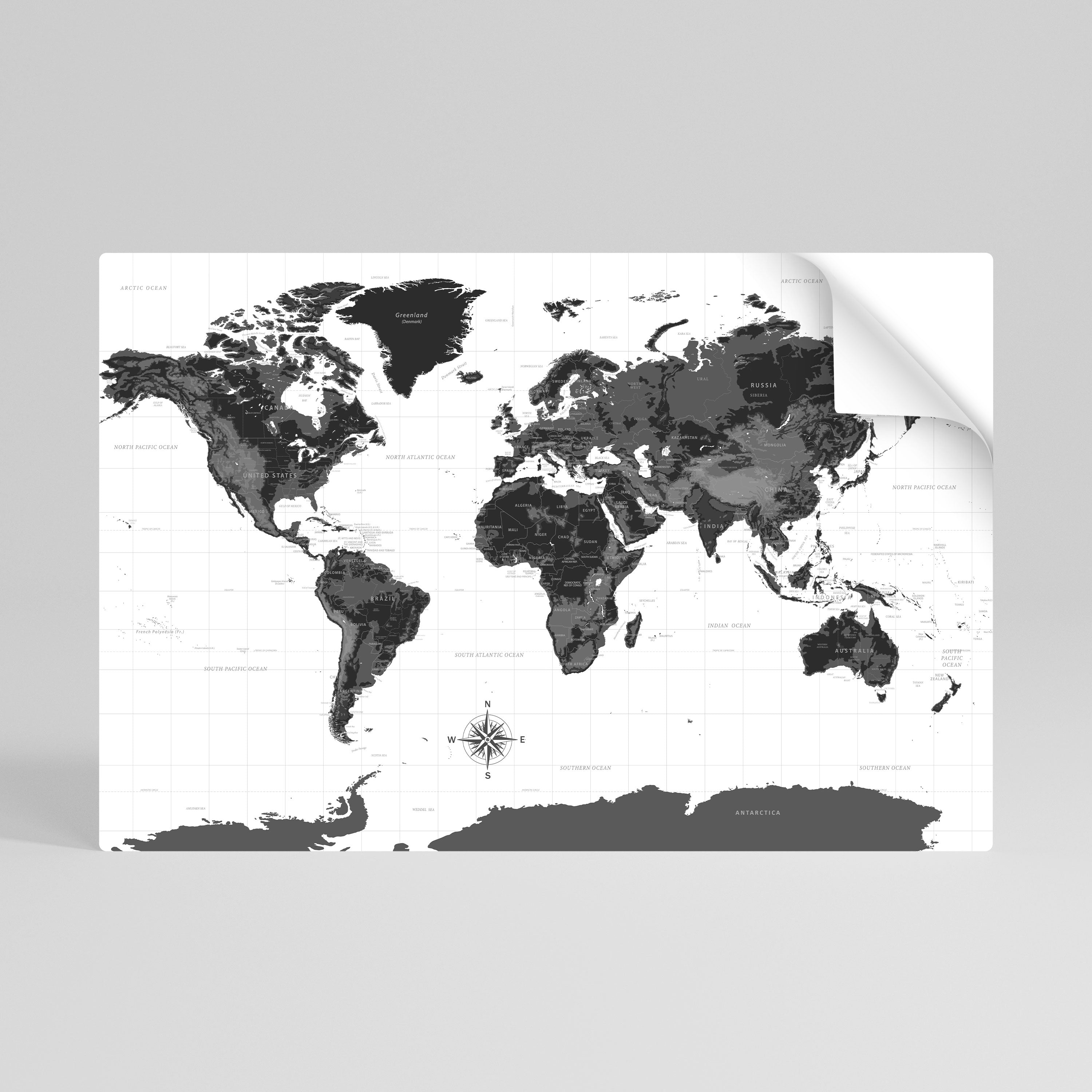 MONOCHROME EARTH MAP Peel and Stick Horizontal Poster