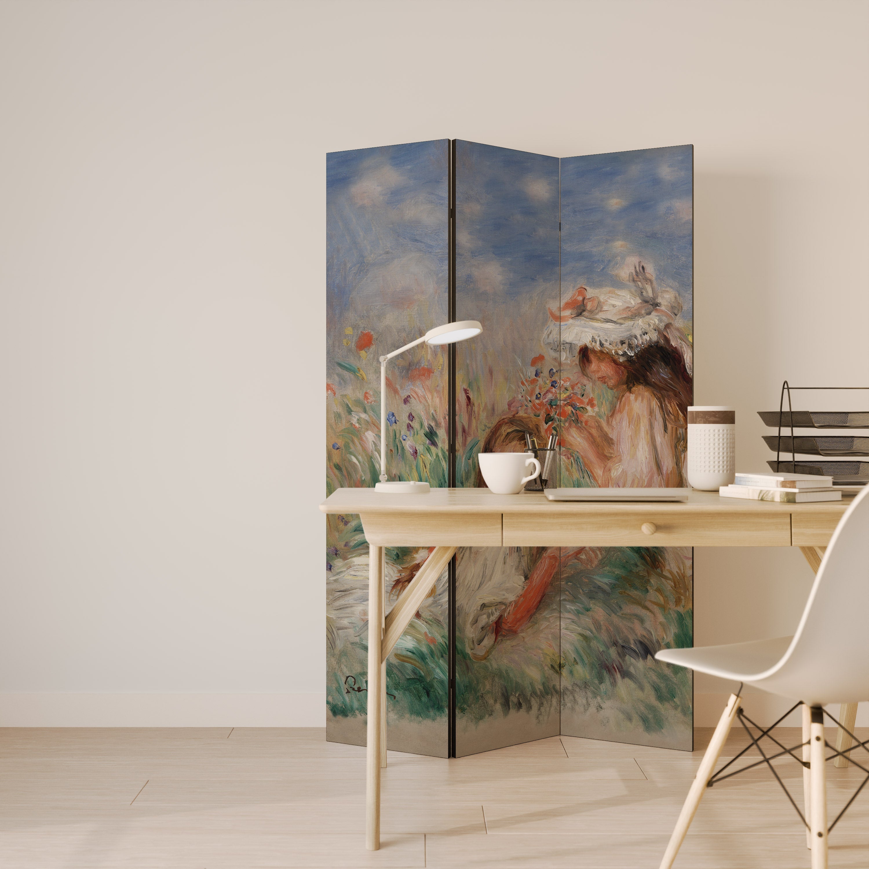 Séparateur de pièce décoratif à 3 panneaux FILLES DANS L'HERBE