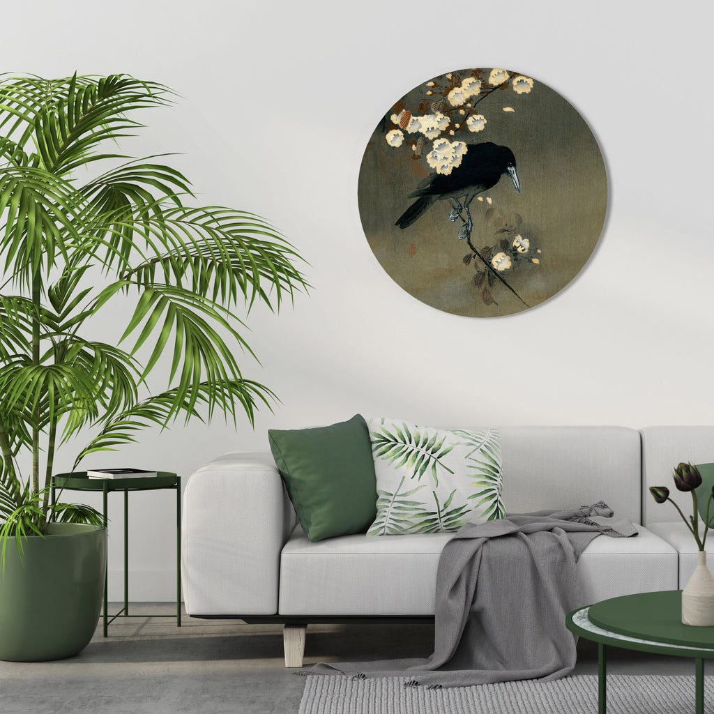 Décoration murale ronde PÉTALES ET CORBEAUX