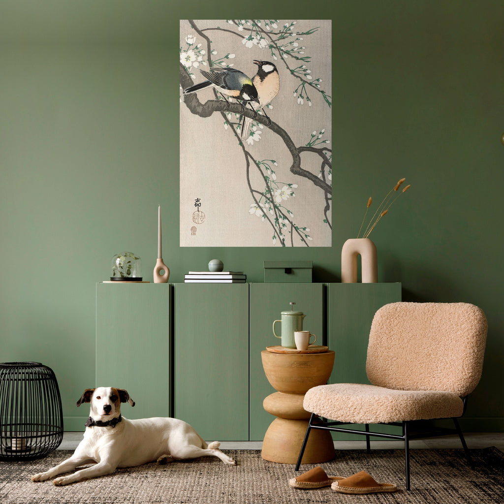 Affiche verticale autocollante « Seins sur une branche de cerisier »