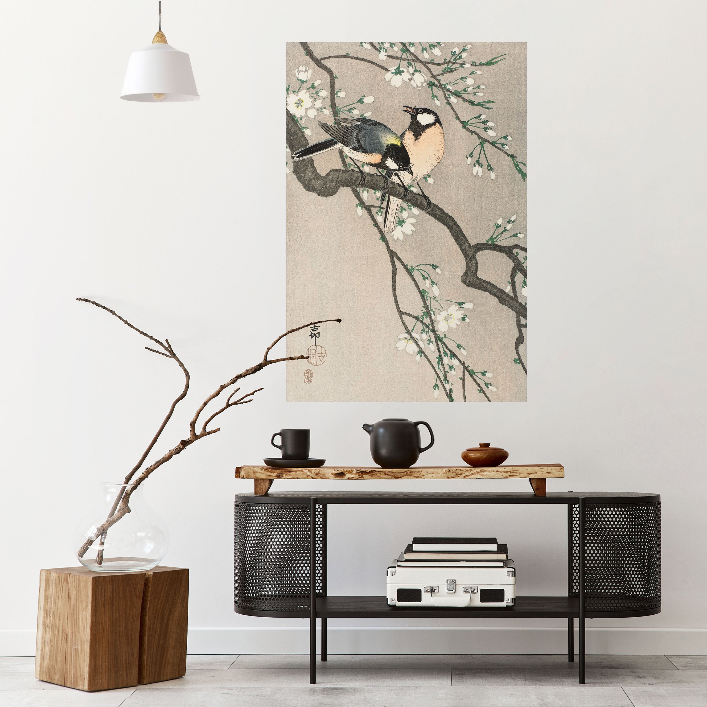 Affiche verticale autocollante « Seins sur une branche de cerisier »