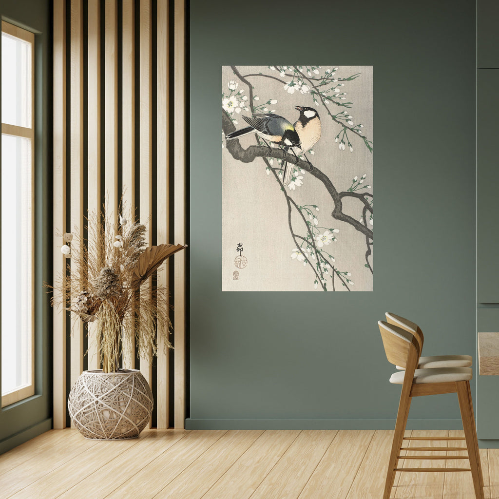 Affiche verticale autocollante « Seins sur une branche de cerisier »