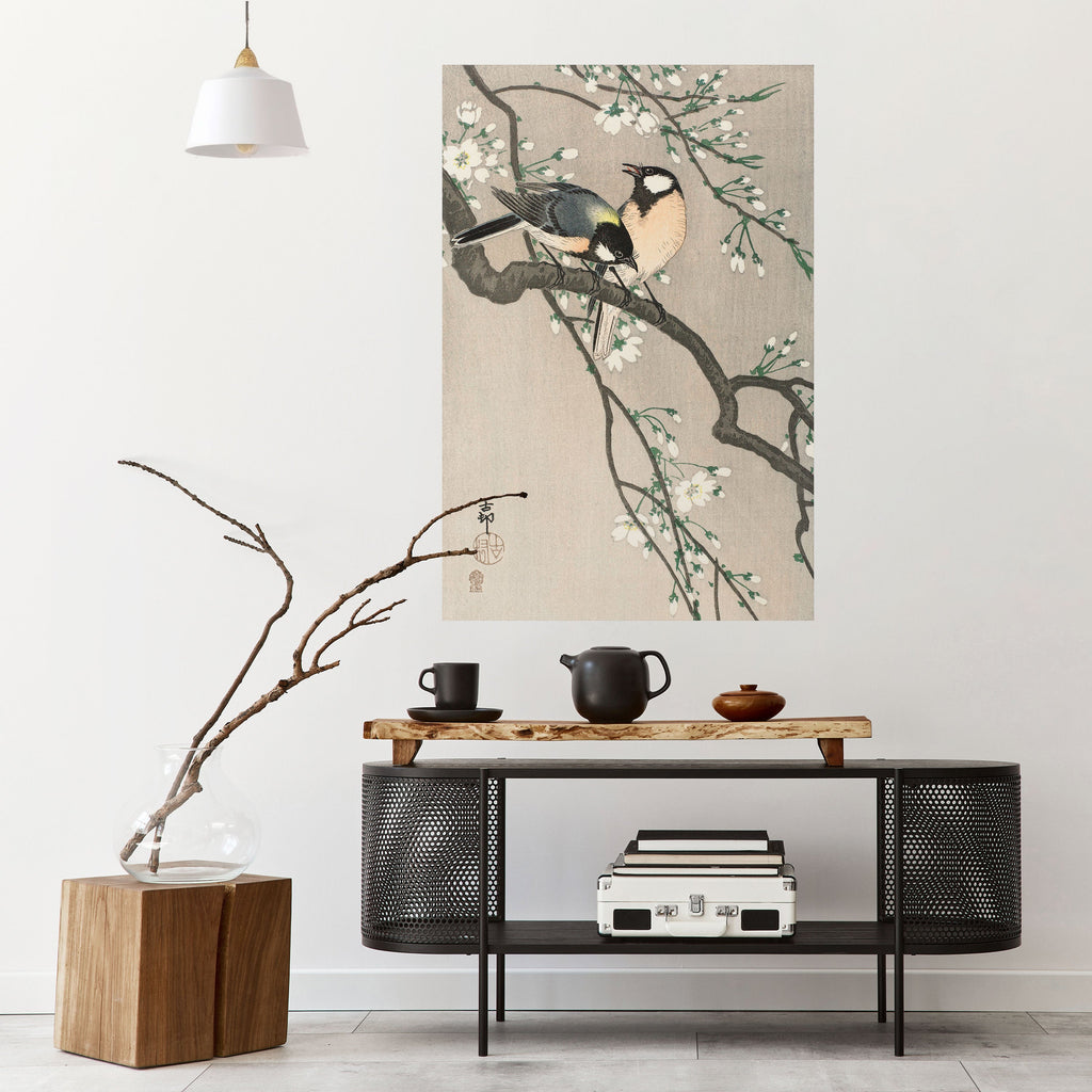 Affiche verticale autocollante « Seins sur une branche de cerisier »