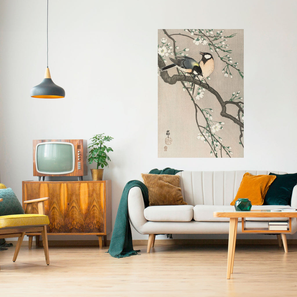 Affiche verticale autocollante « Seins sur une branche de cerisier »